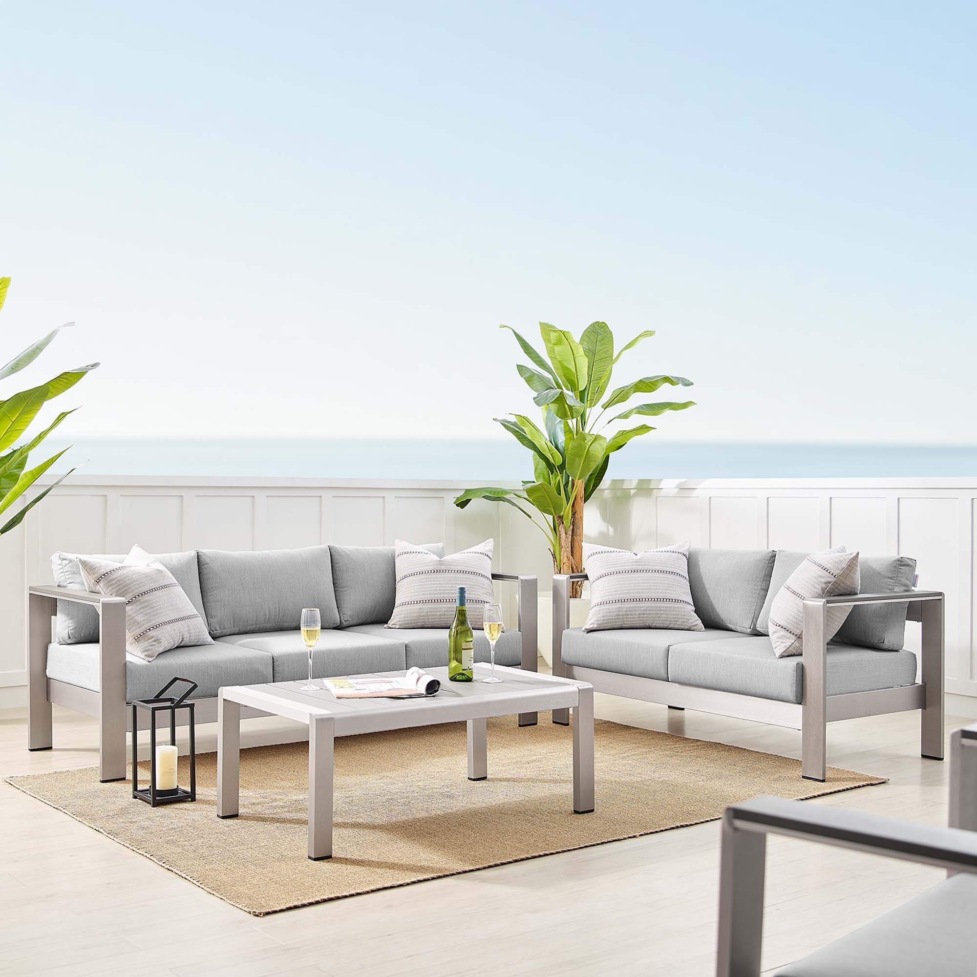 3-Piece Silver Aluminum Patio Set with Sunbrella® Cushions for Outdoor Comfort - Image 28