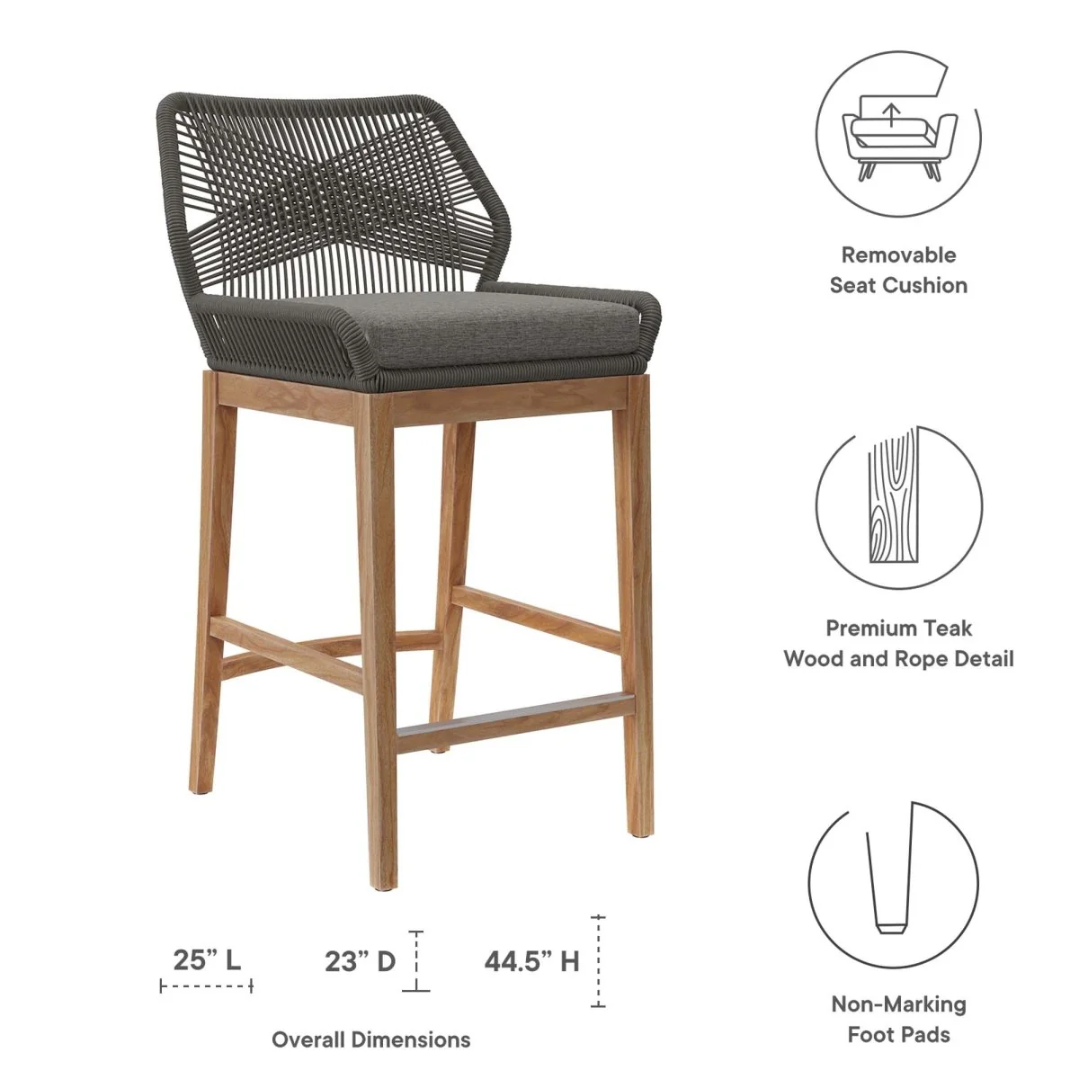 3-Piece Teak Wood Outdoor Bar Set with Woven Rope Stools for Patio & Deck - Image 16