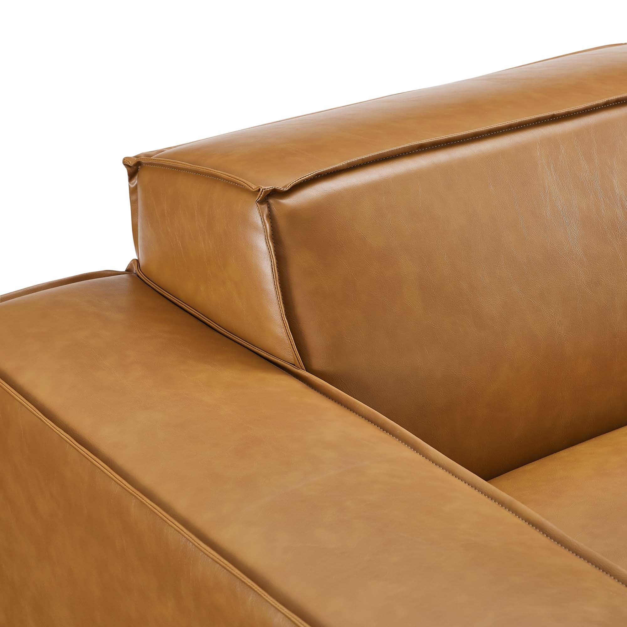 3-Piece Vegan Leather French Piping Sofa 123 Inch in Tan - Image 7