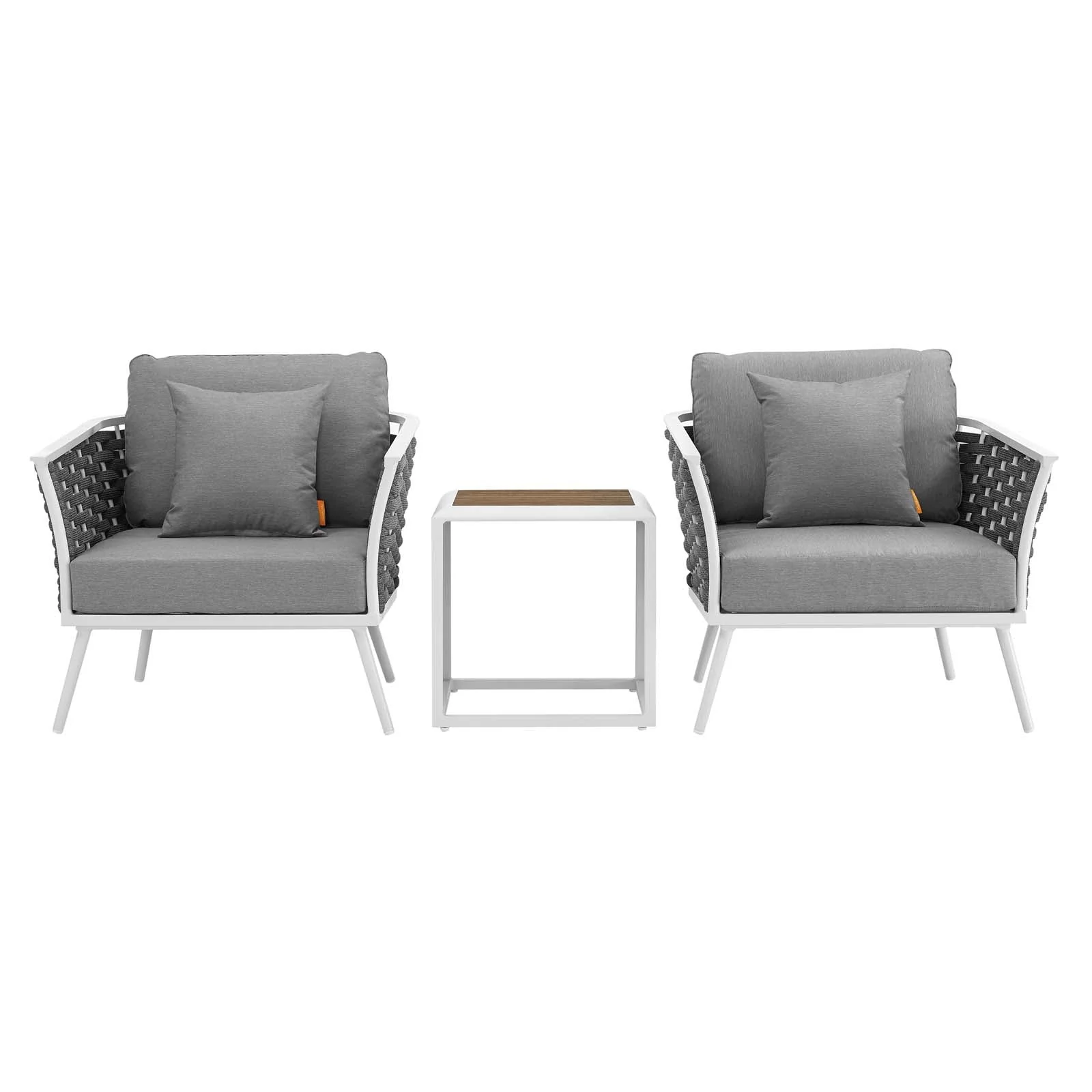 3-Piece White and Gray Aluminum Rope Outdoor Sectional Sofa Set - Image 7