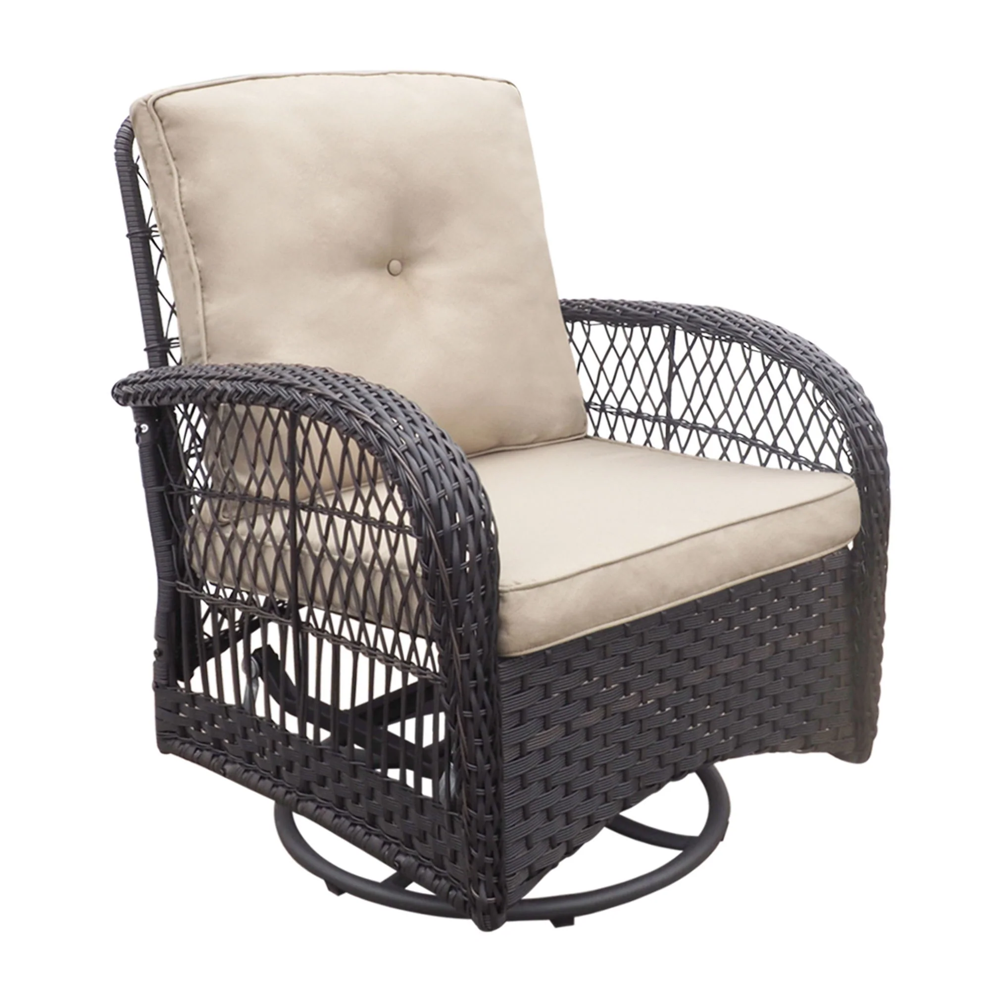 3 Pieces Conversation Set, Outdoor Wicker Rocker Swivel Patio Bistro Set, Rocking Chair With Glass Top Side Table - Image 6