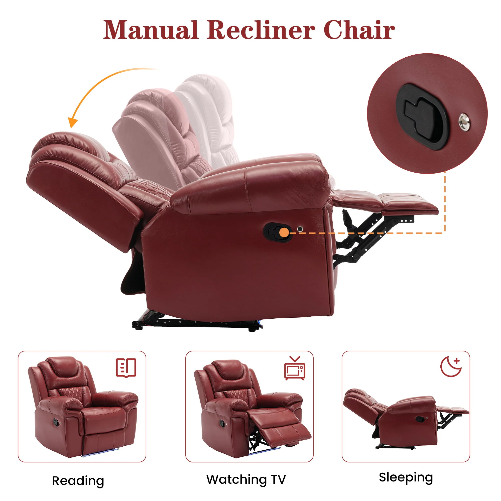 3 Pieces Recliner Sofa Sets Home Theater Seating Manual Recliner Chair With Center Console And LED Light Strip For Living Room - Image 18