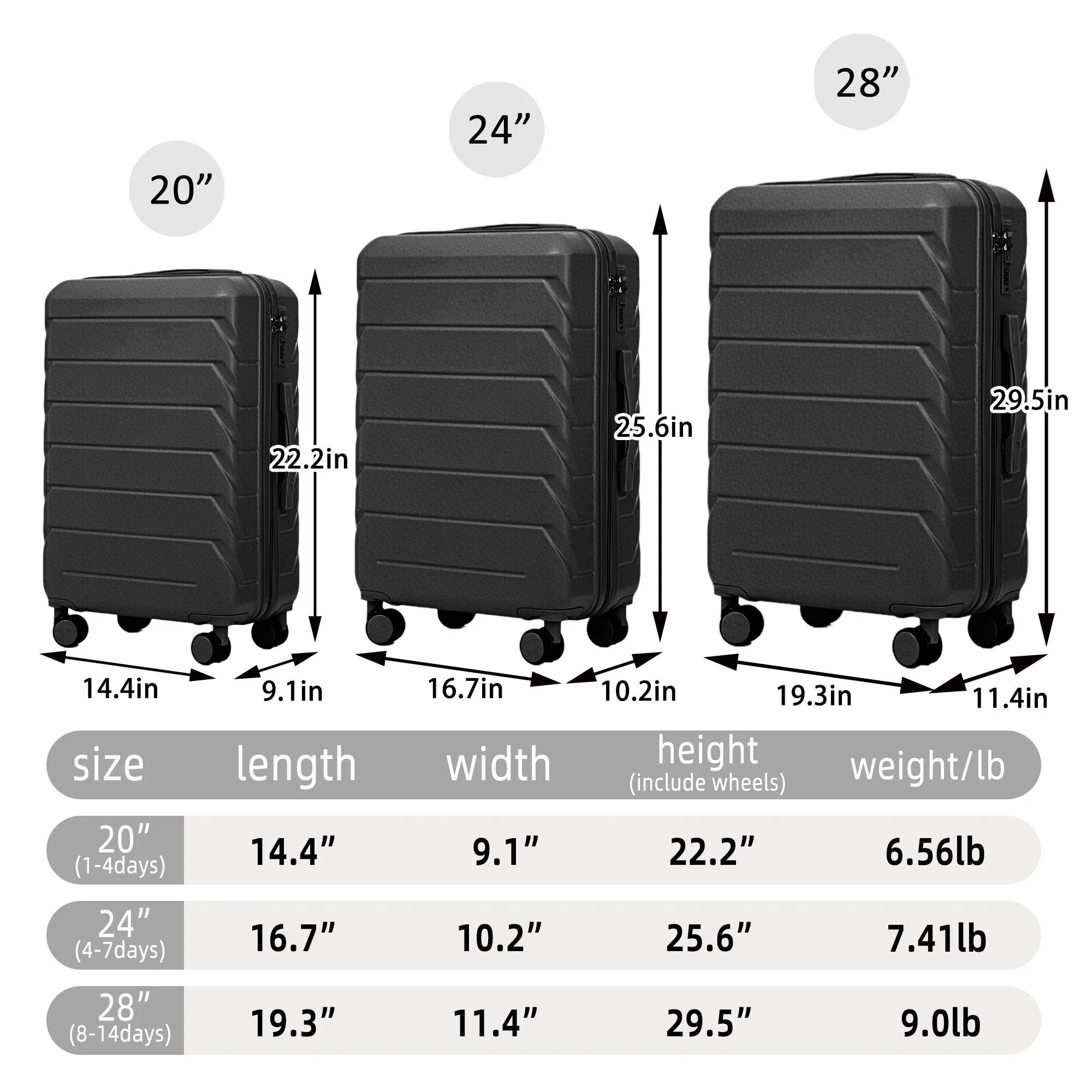 3 Pieces Set 20" / 24" / 28" Spinner Wheel Luggage With Combination Lock - Image 19