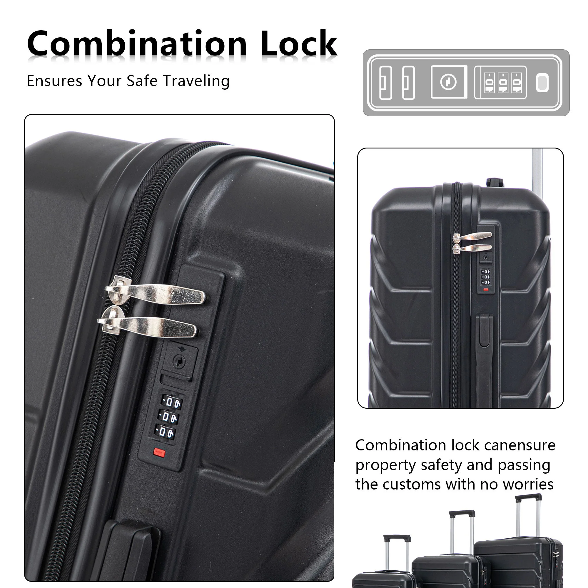 3 Pieces Set 20" / 24" / 28" Spinner Wheel Luggage With Combination Lock - Image 8