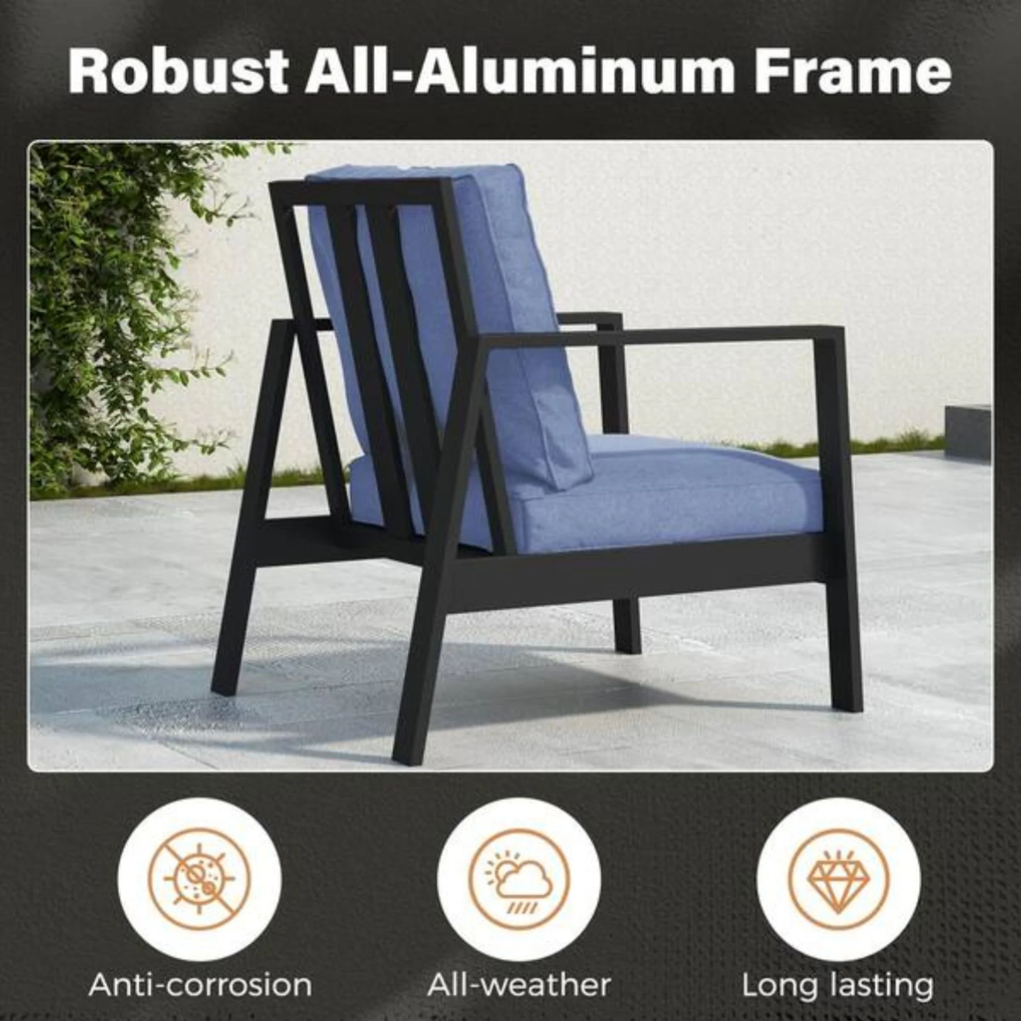 3 Seat All-Weather Patio Sofa With Cushions - Image 8