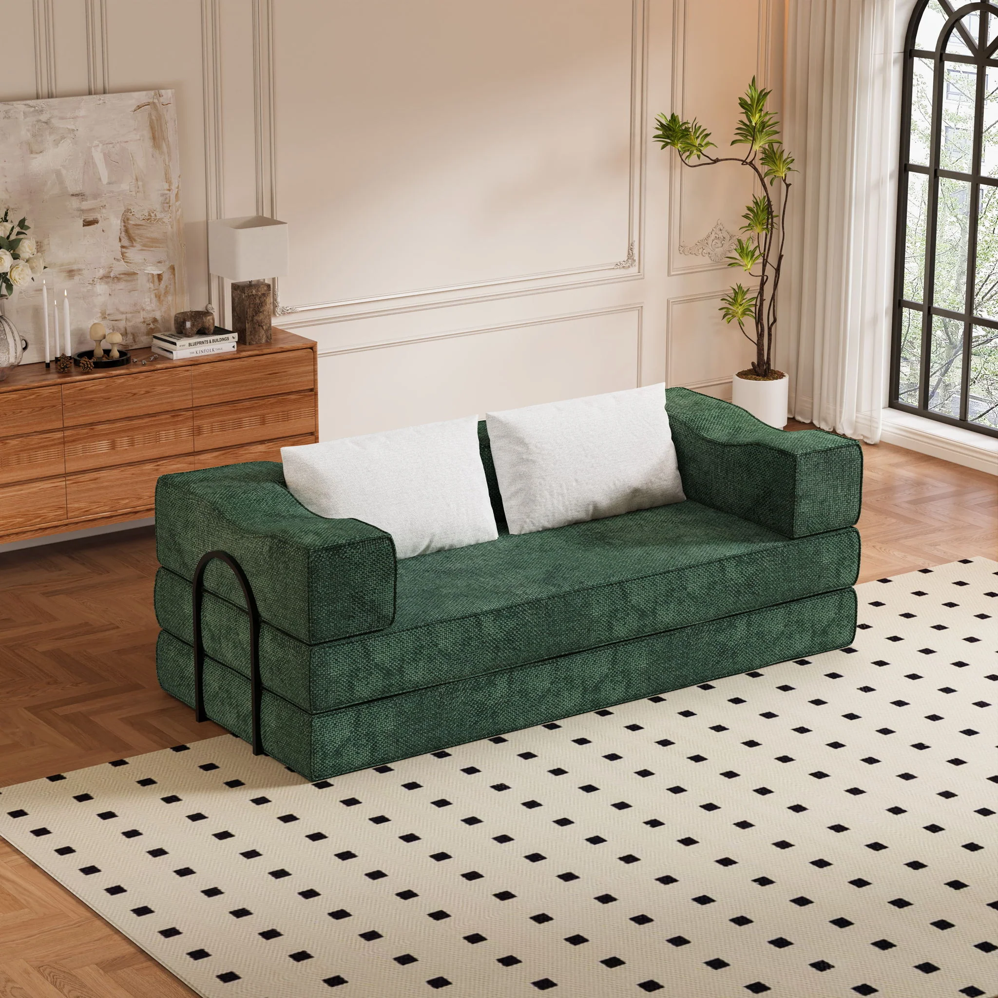 3 Seat Folding Floor Couch & King Size Bed Mattress - Image 10