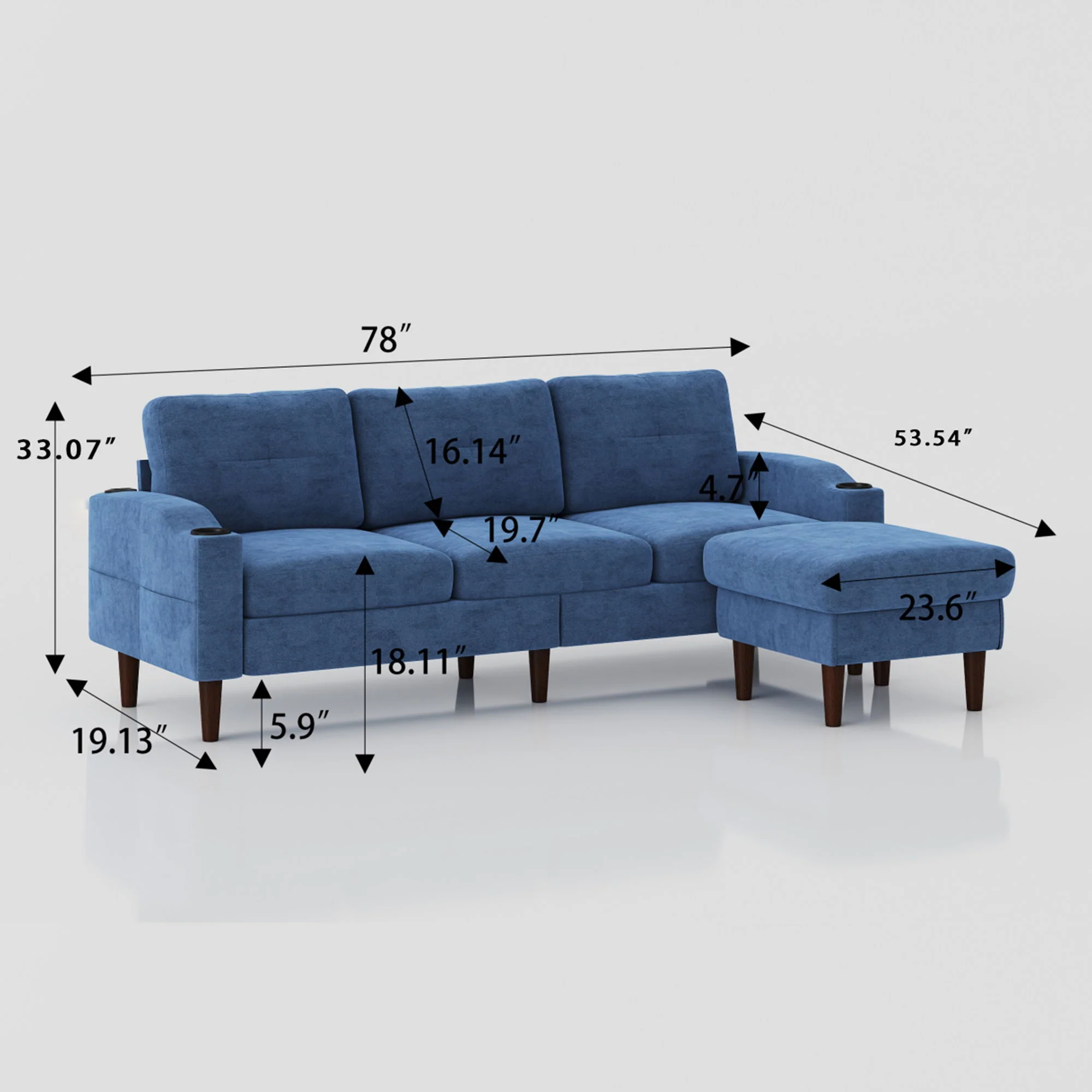 3 Seater Convertible Combination L Shaped Sofa With Footstools With Storage - Image 12