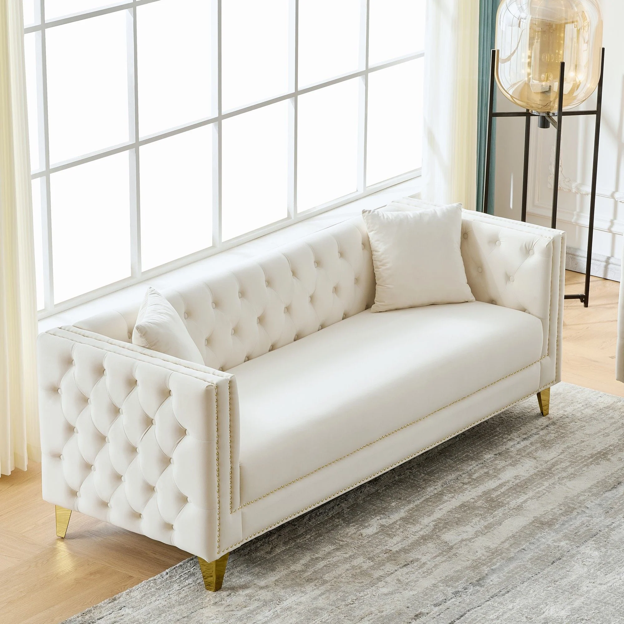 3 Seater Deep Seat Sofa, Sofa With Button Nailhead, Square Arm - Image 9