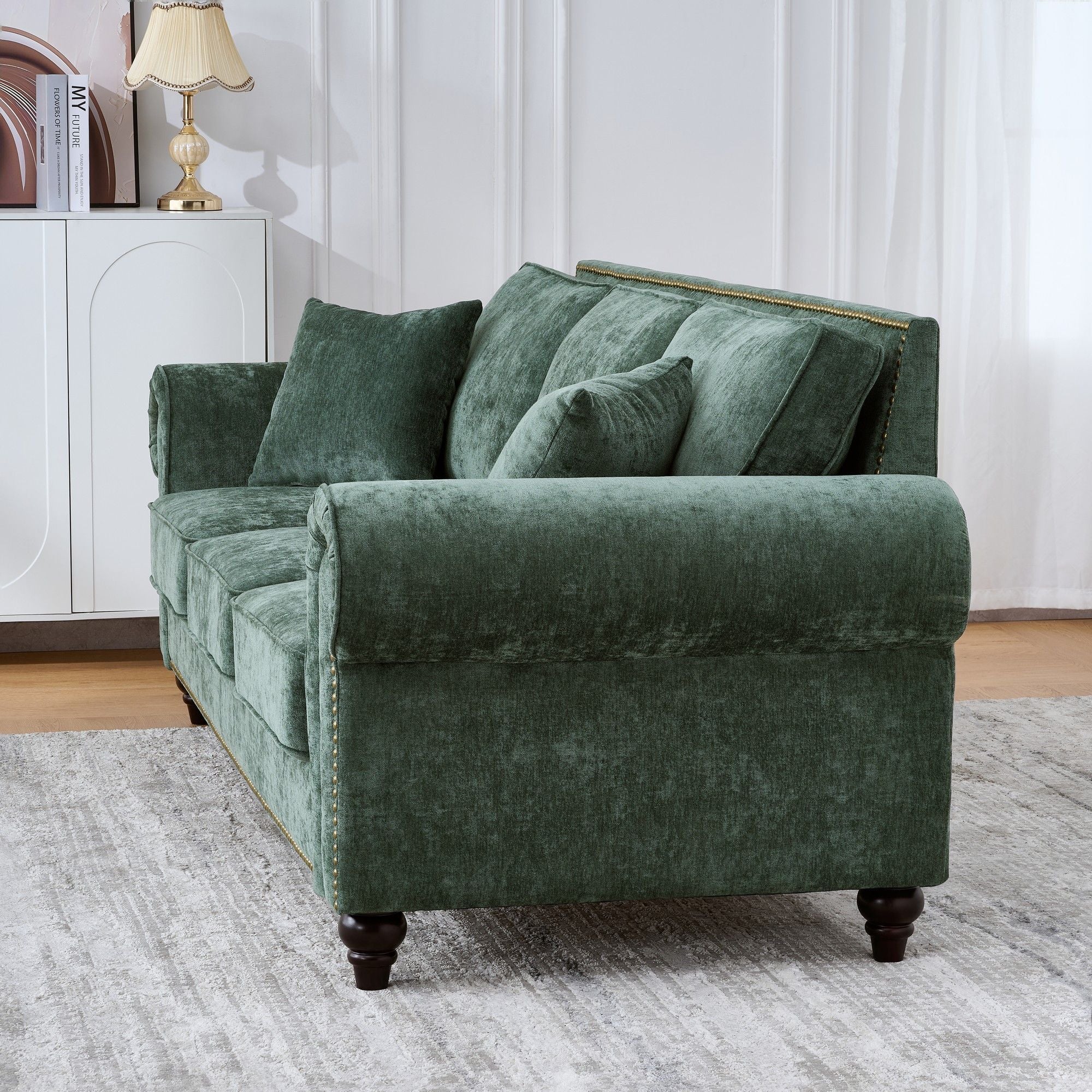 3 Seater Sofa With Tufted Upholstery, Rolled Arms, Nailhead Trim - Image 14