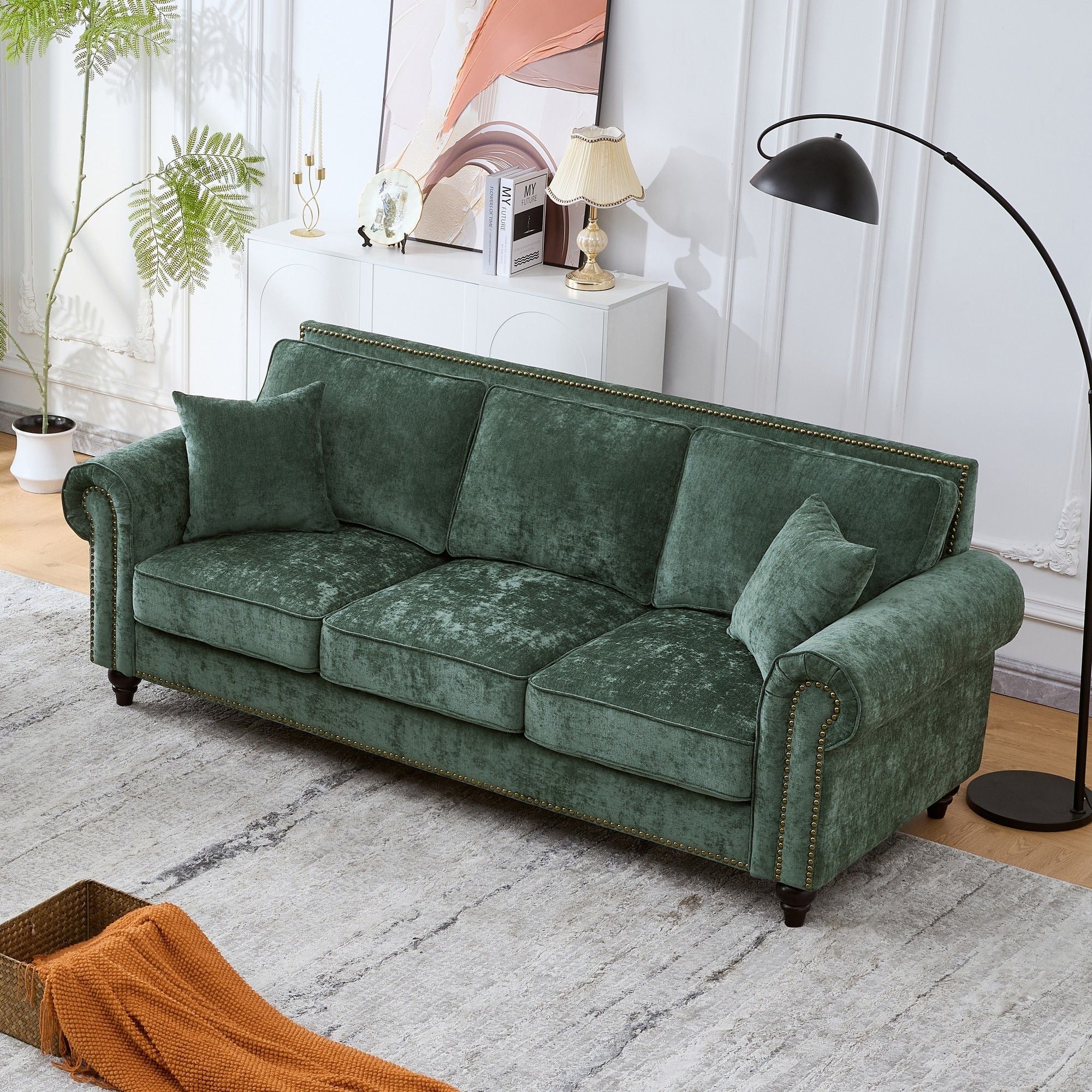 3 Seater Sofa With Tufted Upholstery, Rolled Arms, Nailhead Trim - Image 18