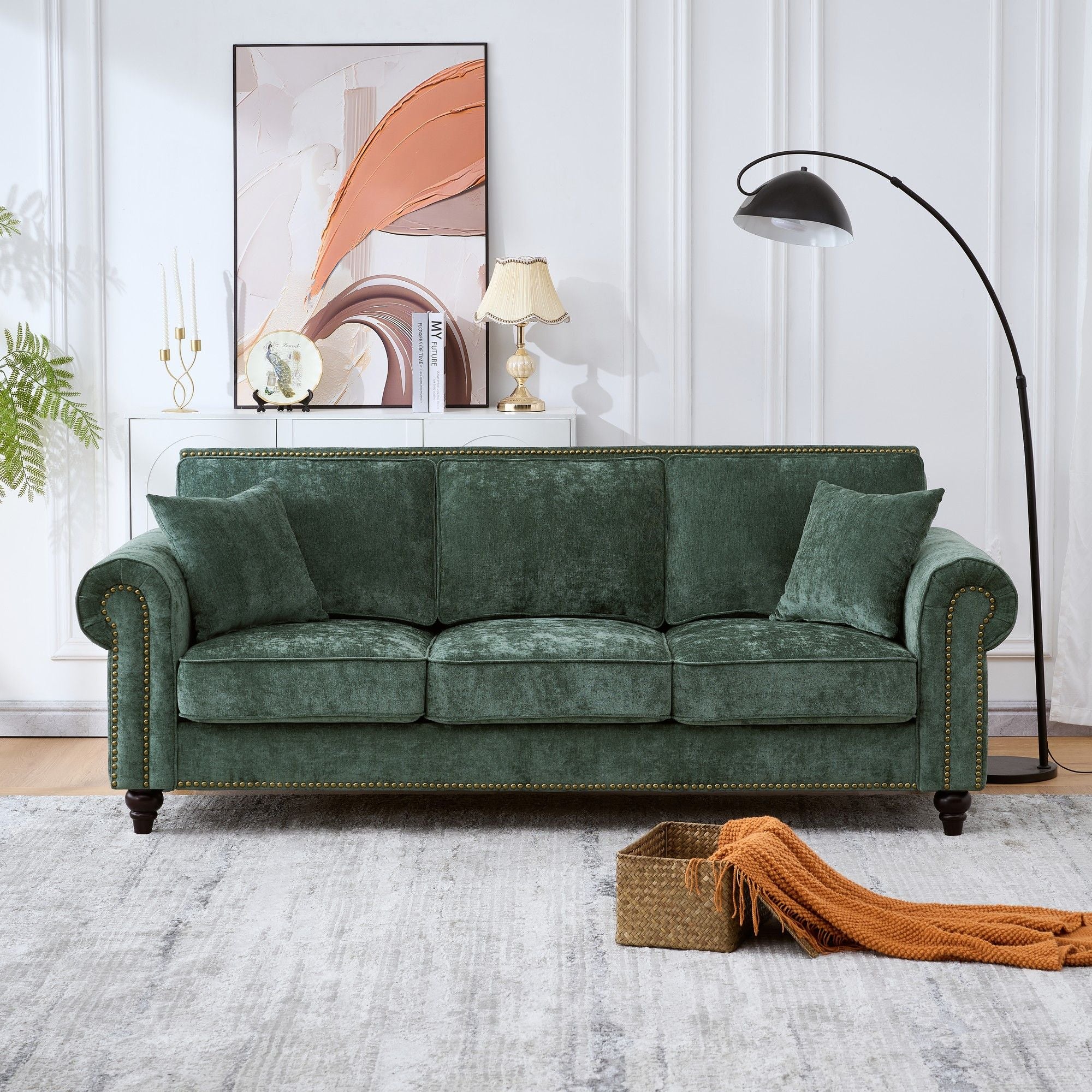 3 Seater Sofa With Tufted Upholstery, Rolled Arms, Nailhead Trim - Image 20