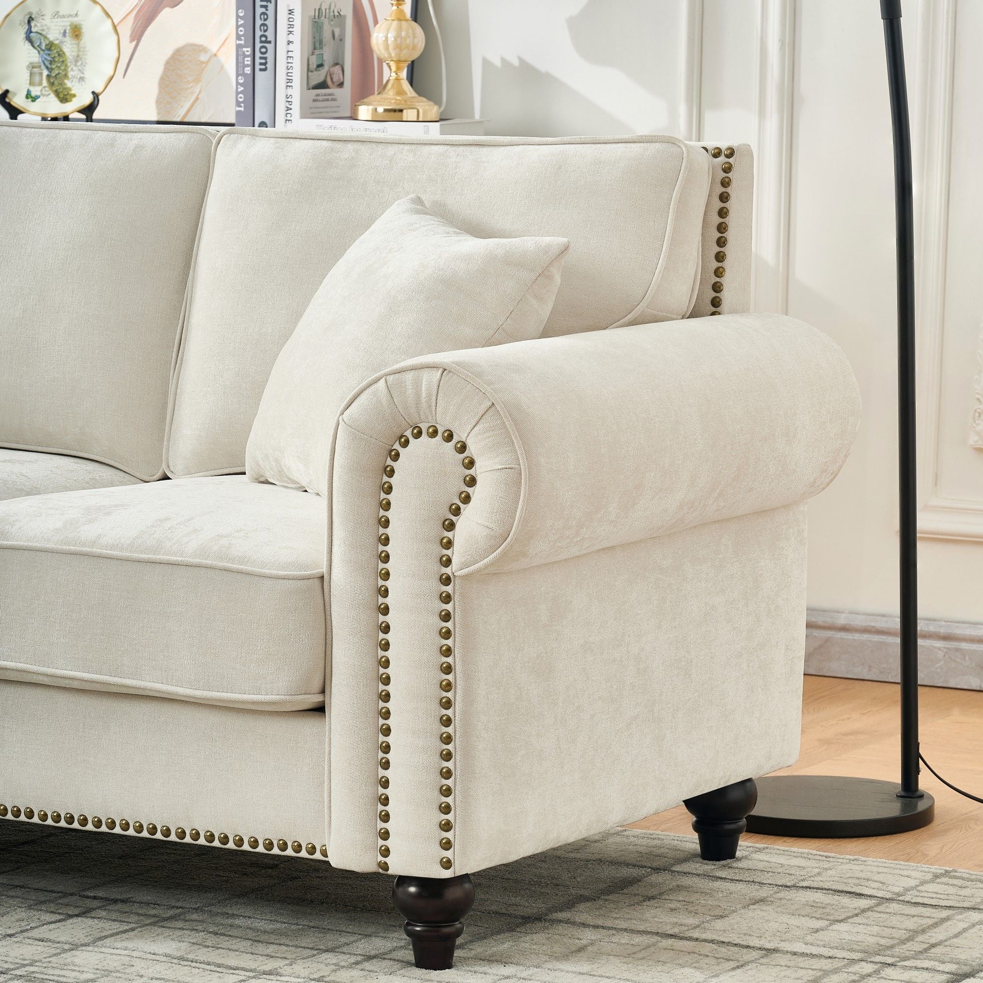 3 Seater Sofa With Tufted Upholstery, Rolled Arms, Nailhead Trim - Image 7