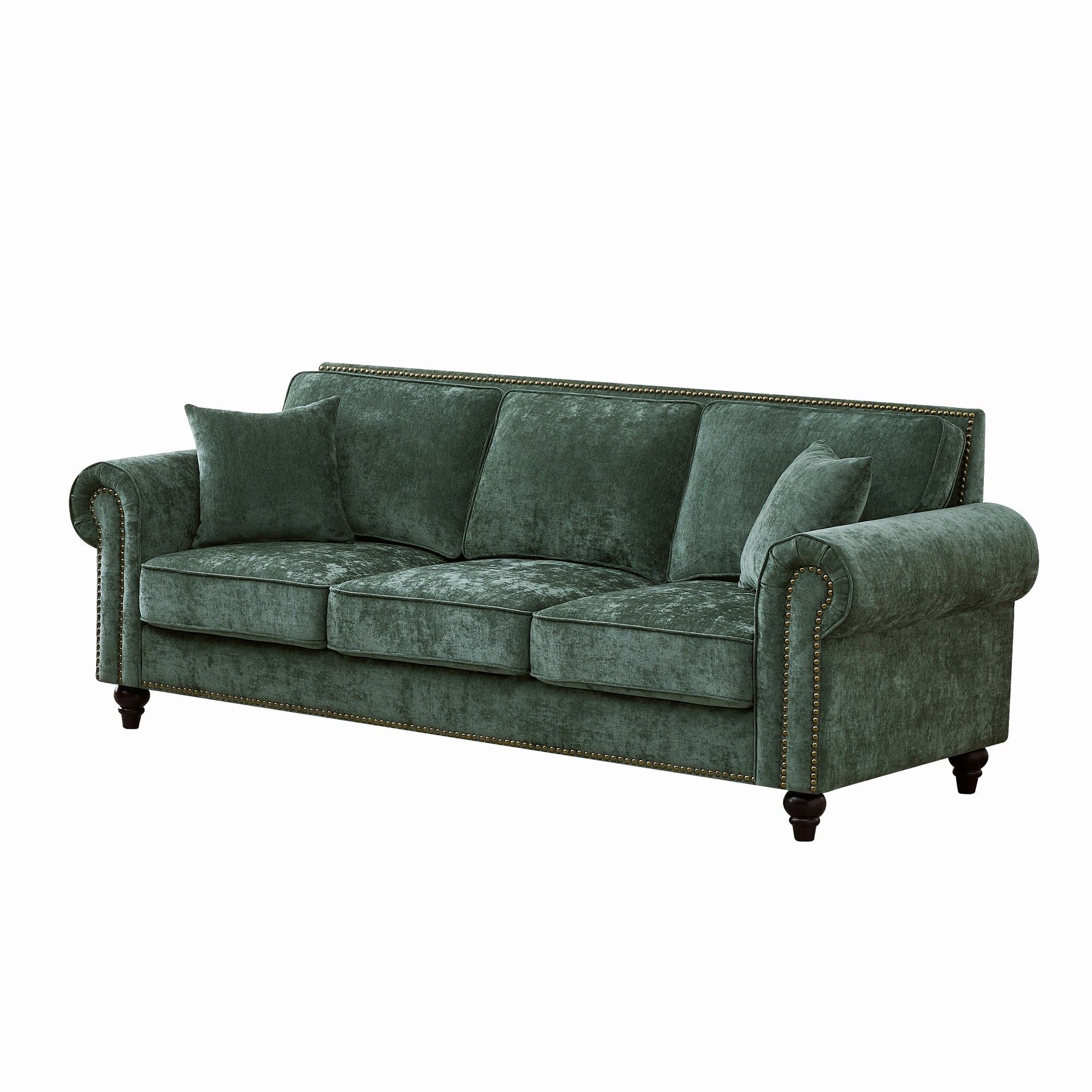 3 Seater Sofa With Tufted Upholstery, Rolled Arms, Nailhead Trim - Image 9