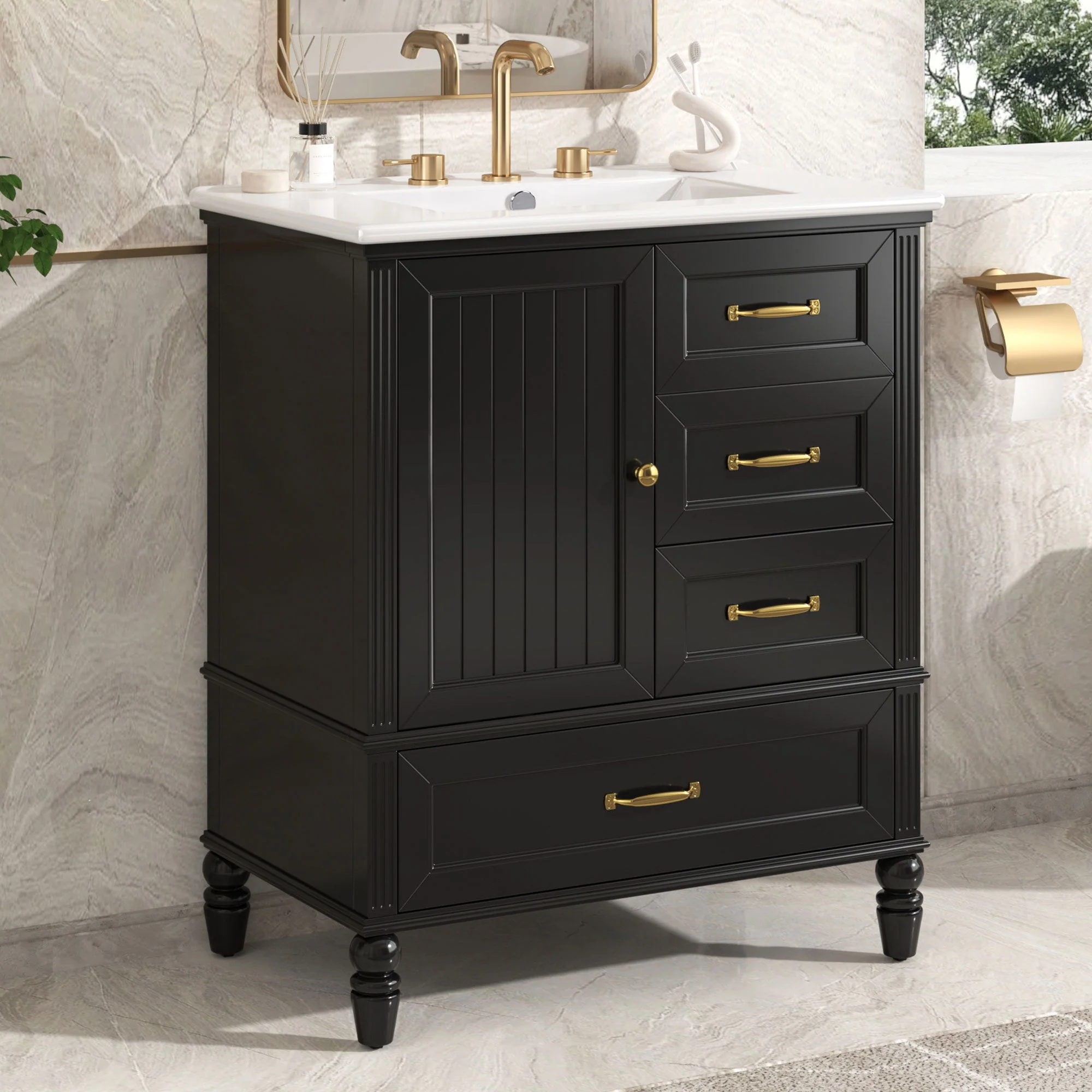 30" Bathroom Vanity With Sink, 3 Drawers, Adjustable Feet - Image 3