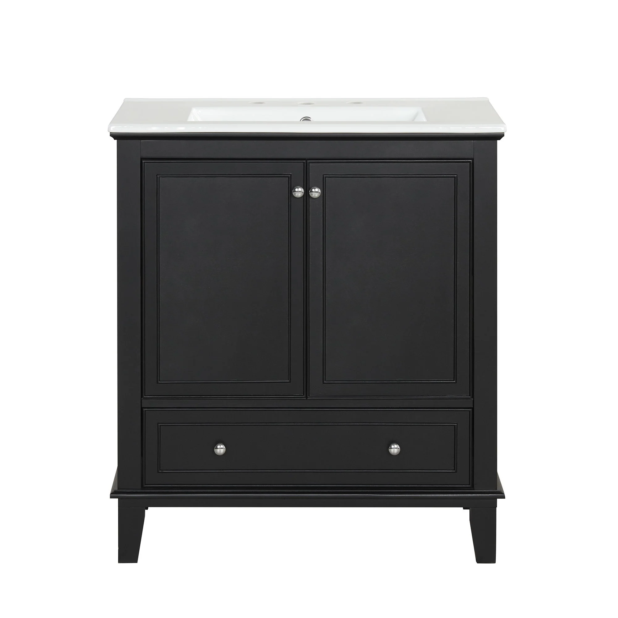 30" Bathroom Vanity With Sink Combo, Multi Functional Bathroom Cabinet With Doors And Drawer - Black - Image 7