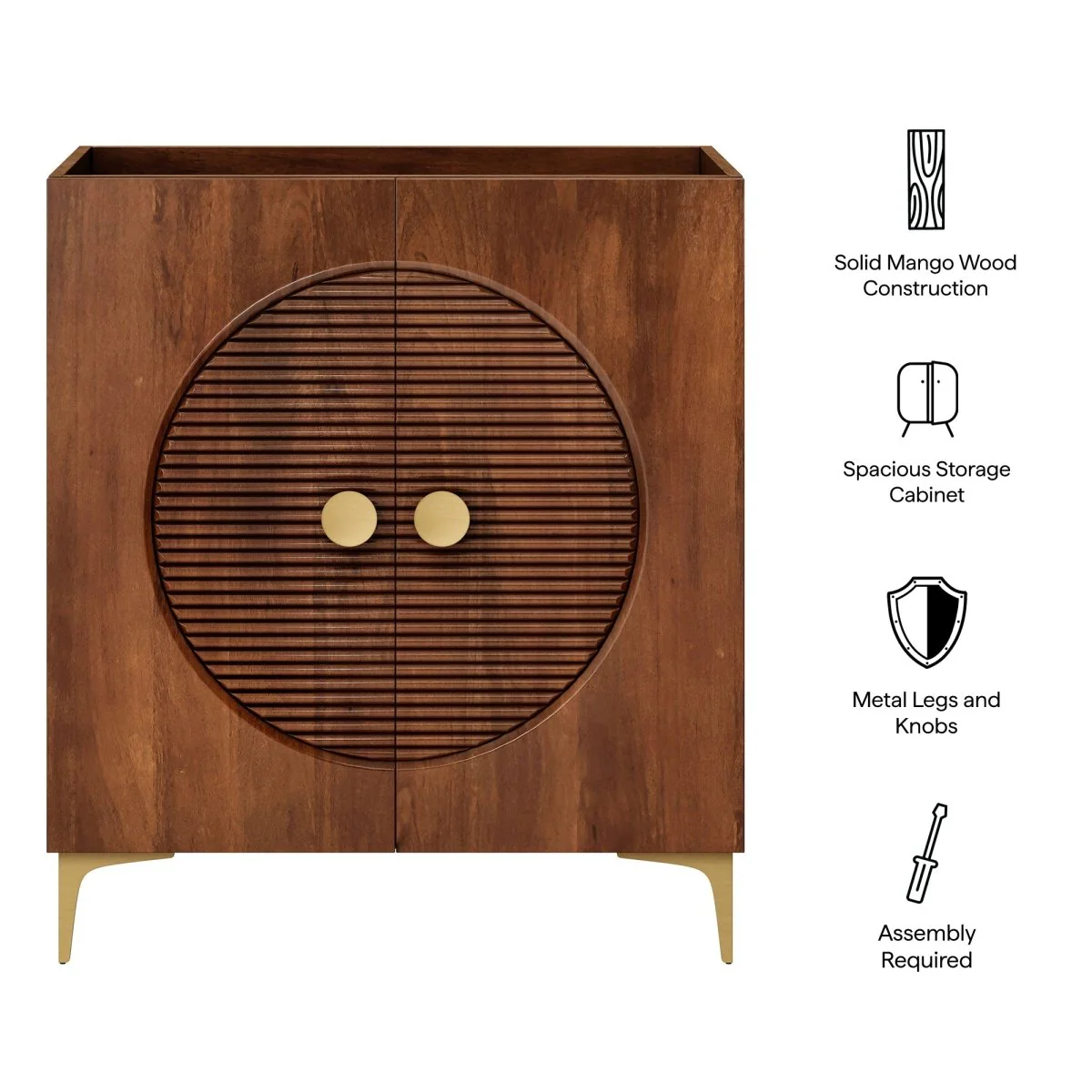 30" Fluted Wood Bathroom Vanity Cabinet – Walnut (No Sink) - Image 3