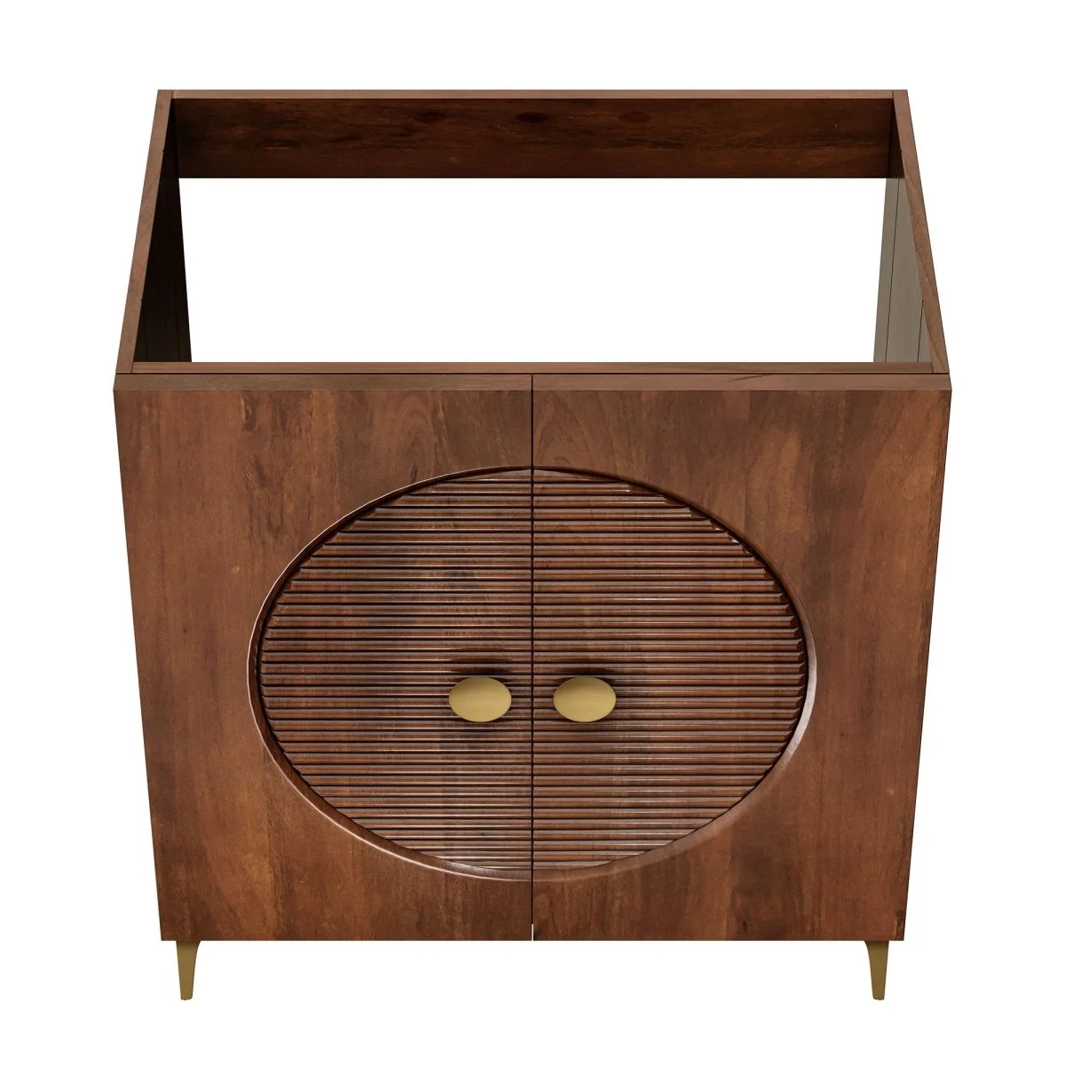 30" Fluted Wood Bathroom Vanity Cabinet – Walnut (No Sink) - Image 9