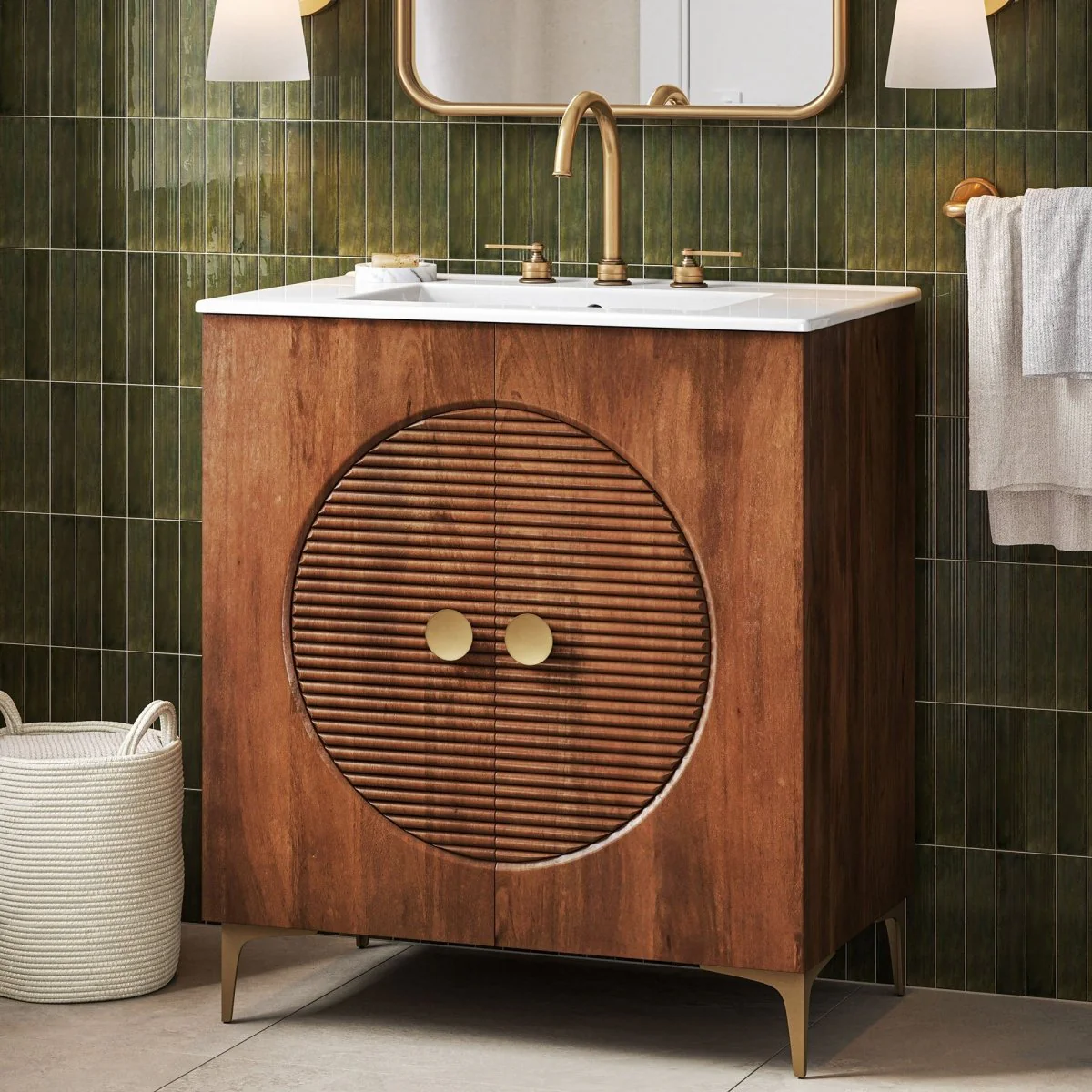 30" Fluted Wood Bathroom Vanity with Ceramic Sink — Elegant Fluted Front Design - Image 16