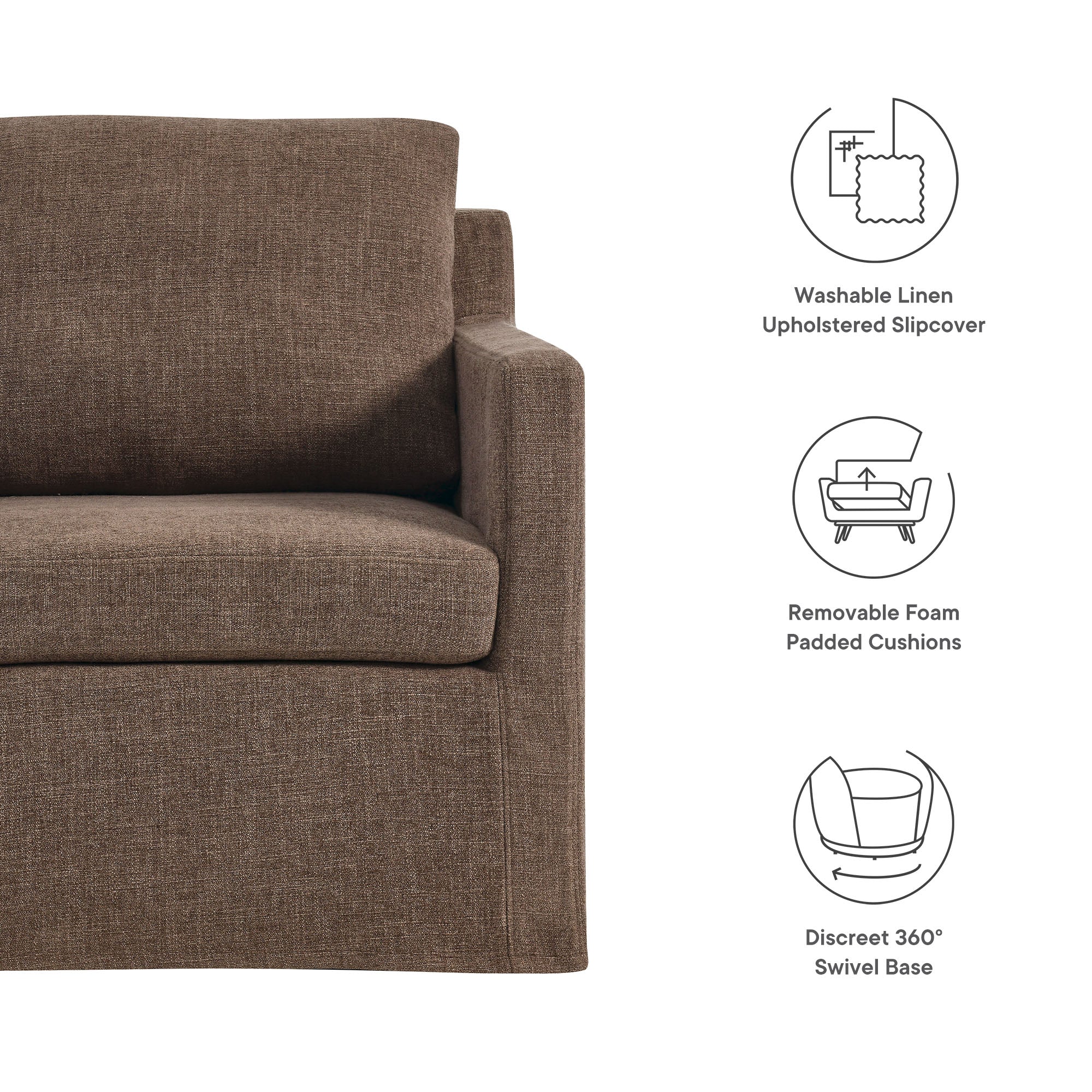 30 Inch Modern Fabric Slipcovered Swivel Armchair - Image 16