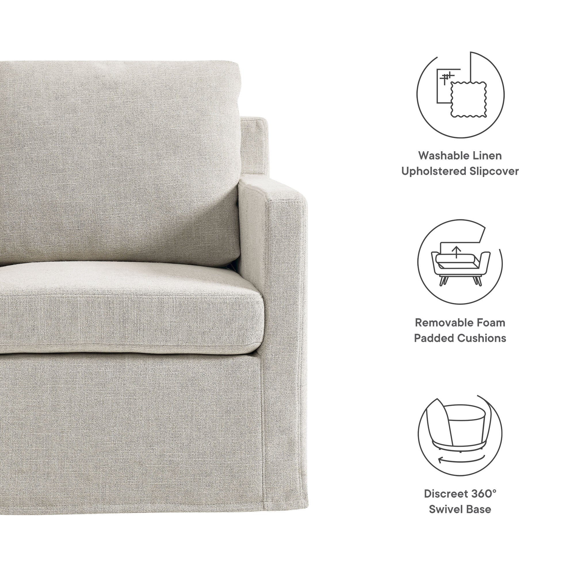 30 Inch Modern Fabric Slipcovered Swivel Armchair - Image 9