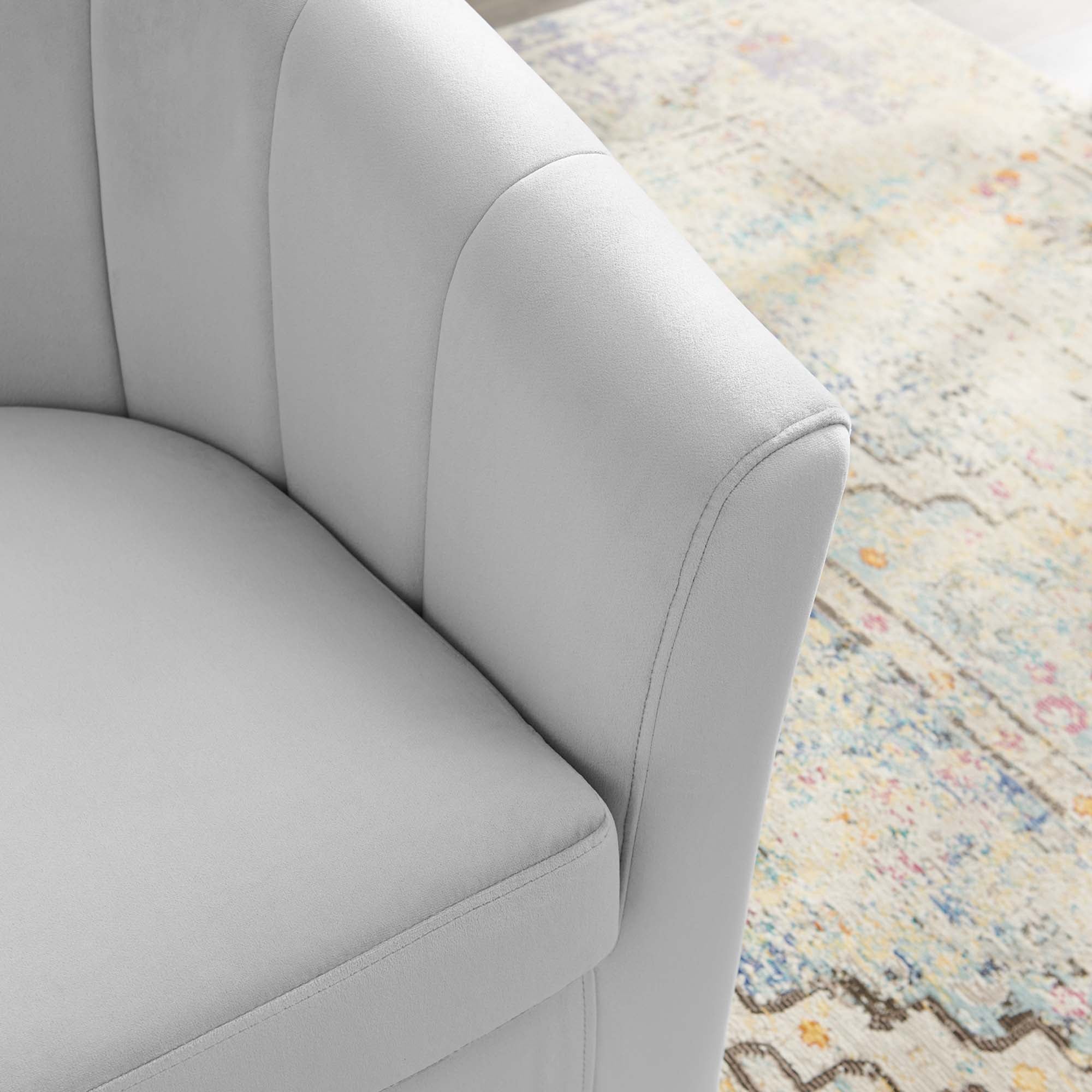 30 Inch Performance Velvet Swivel Barrel Armchair with Channel Tufting - Image 9