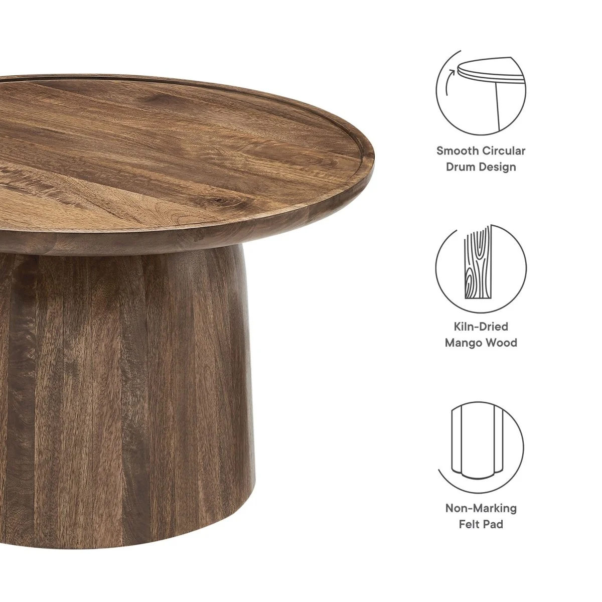 30 Inch Timeless Round Solid Mango Wood Coffee Table - Image 8