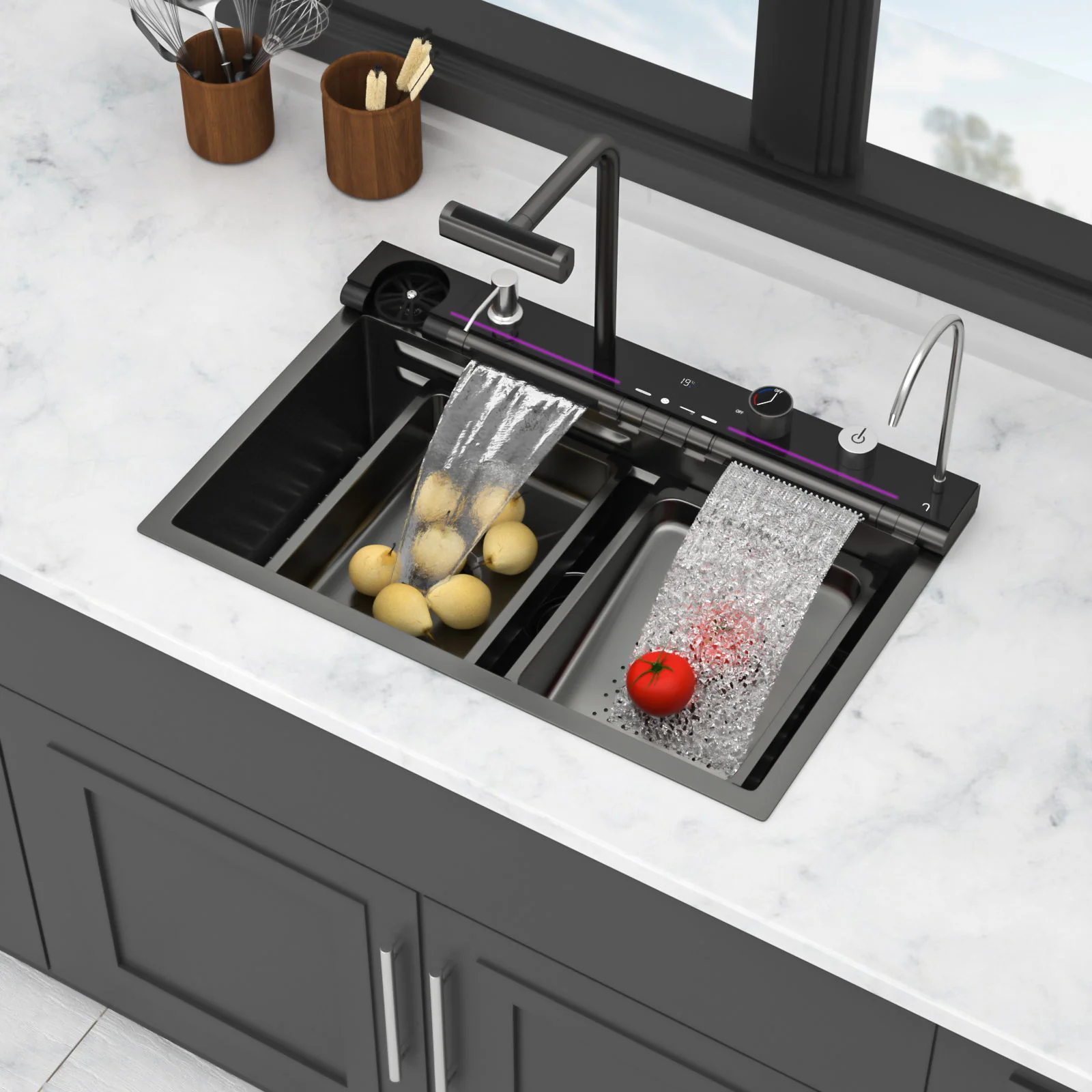 30" Single Bowl Kitchen Sink With Smart LED Faucet - Image 11