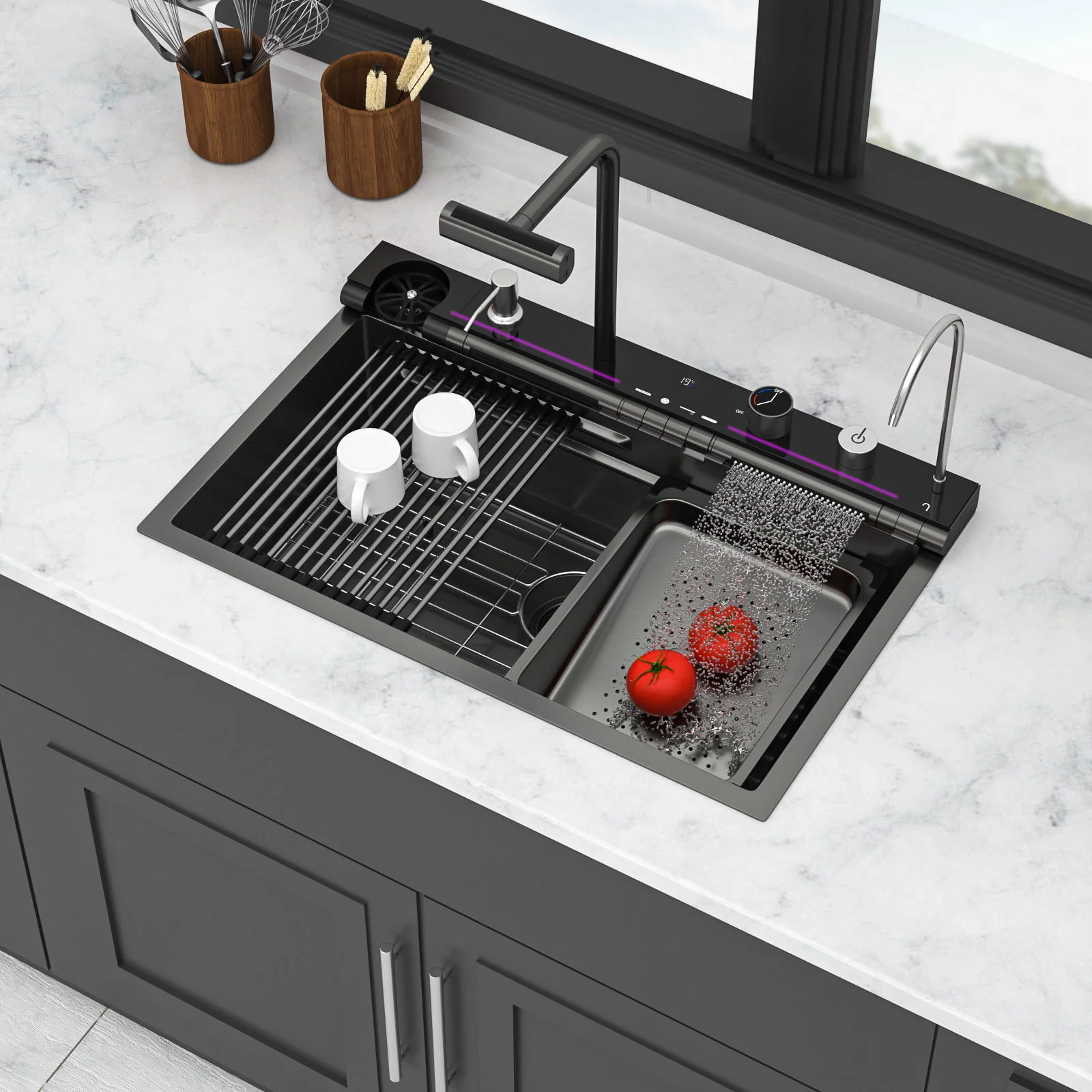 30" Single Bowl Kitchen Sink With Smart LED Faucet - Image 13