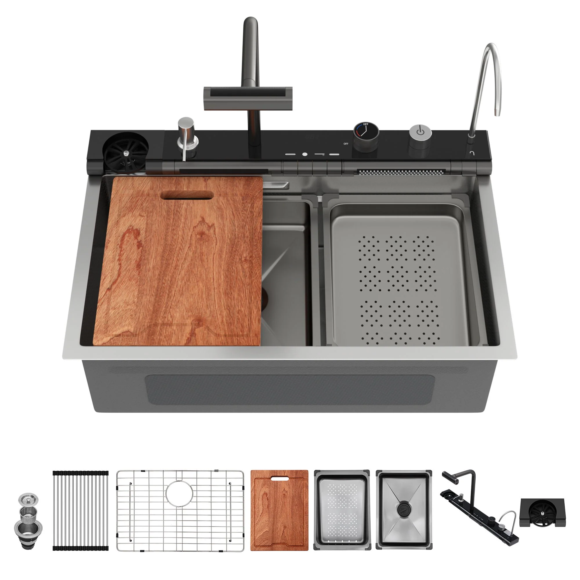 30" Single Bowl Kitchen Sink With Smart LED Faucet - Image 2