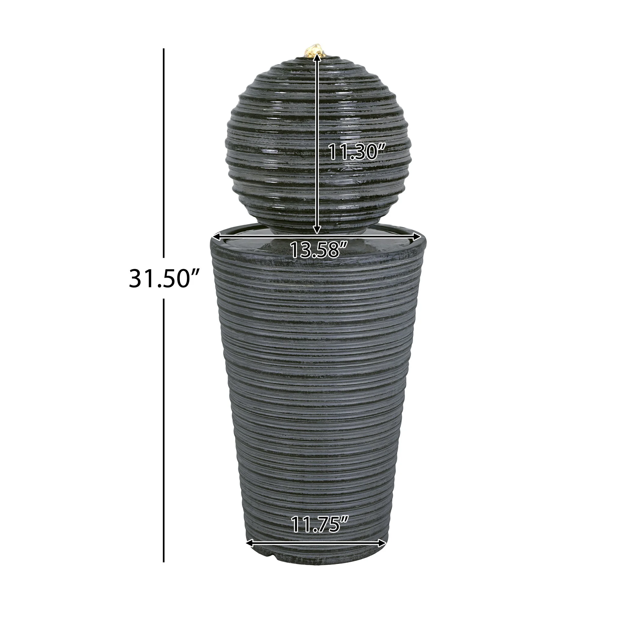 31.5" Tall Striped Column Fountain With LED Light Design For Outdoor Spaces - Gray - Image 5