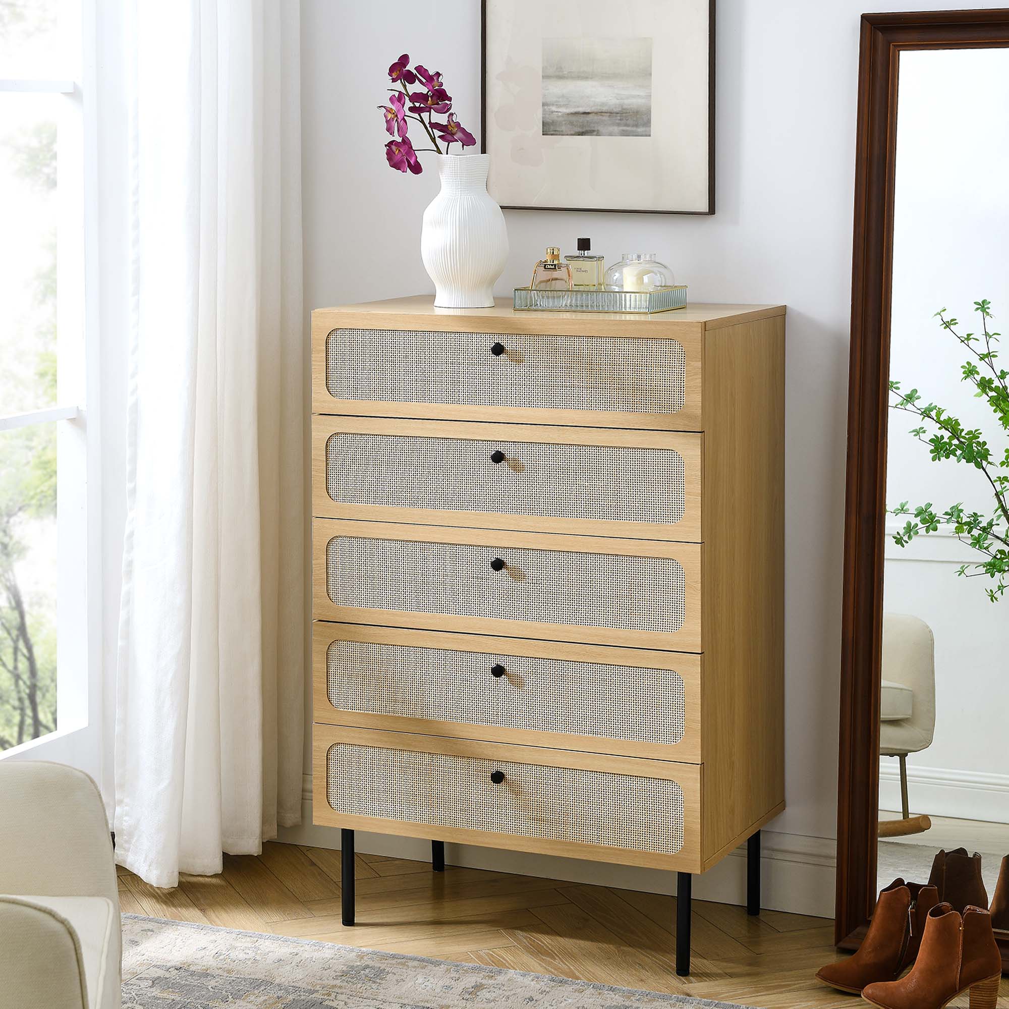 31" Oval Rattan 5-Drawer Bedroom Chest - Image 16