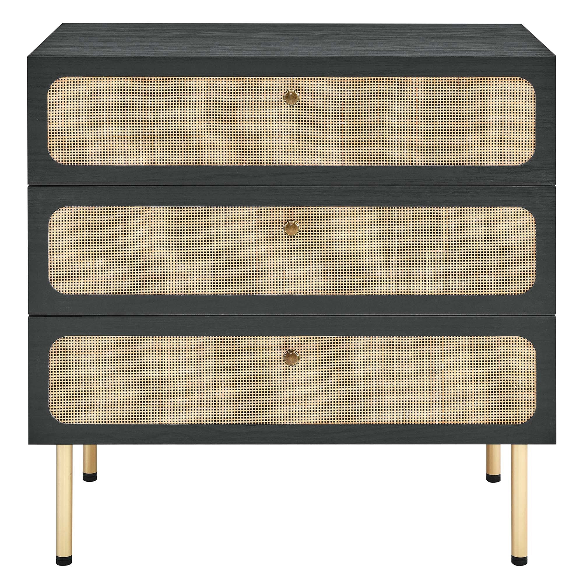 31" Black Rattan 3-Drawer Modern Bedroom Chest - Image 5