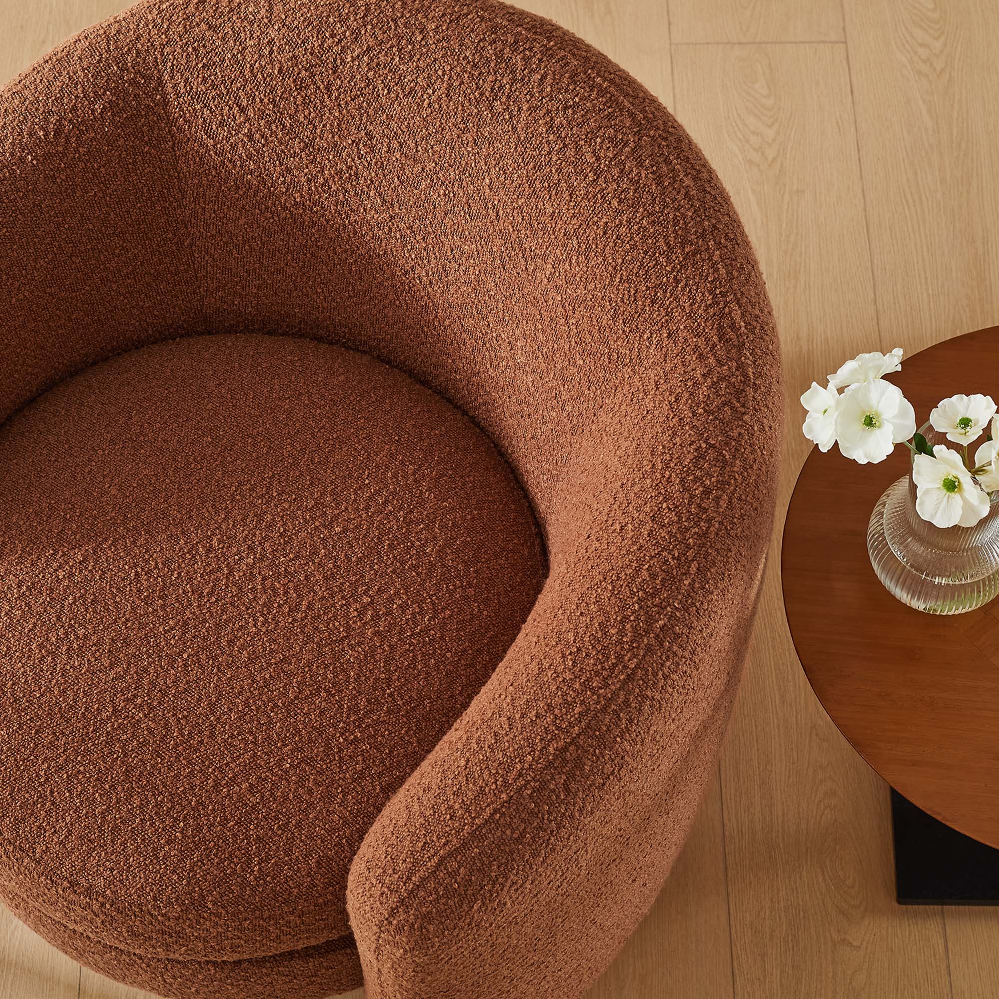 31 Inch Curved Back Boucle Fabric Barrel Armchair - Image 18