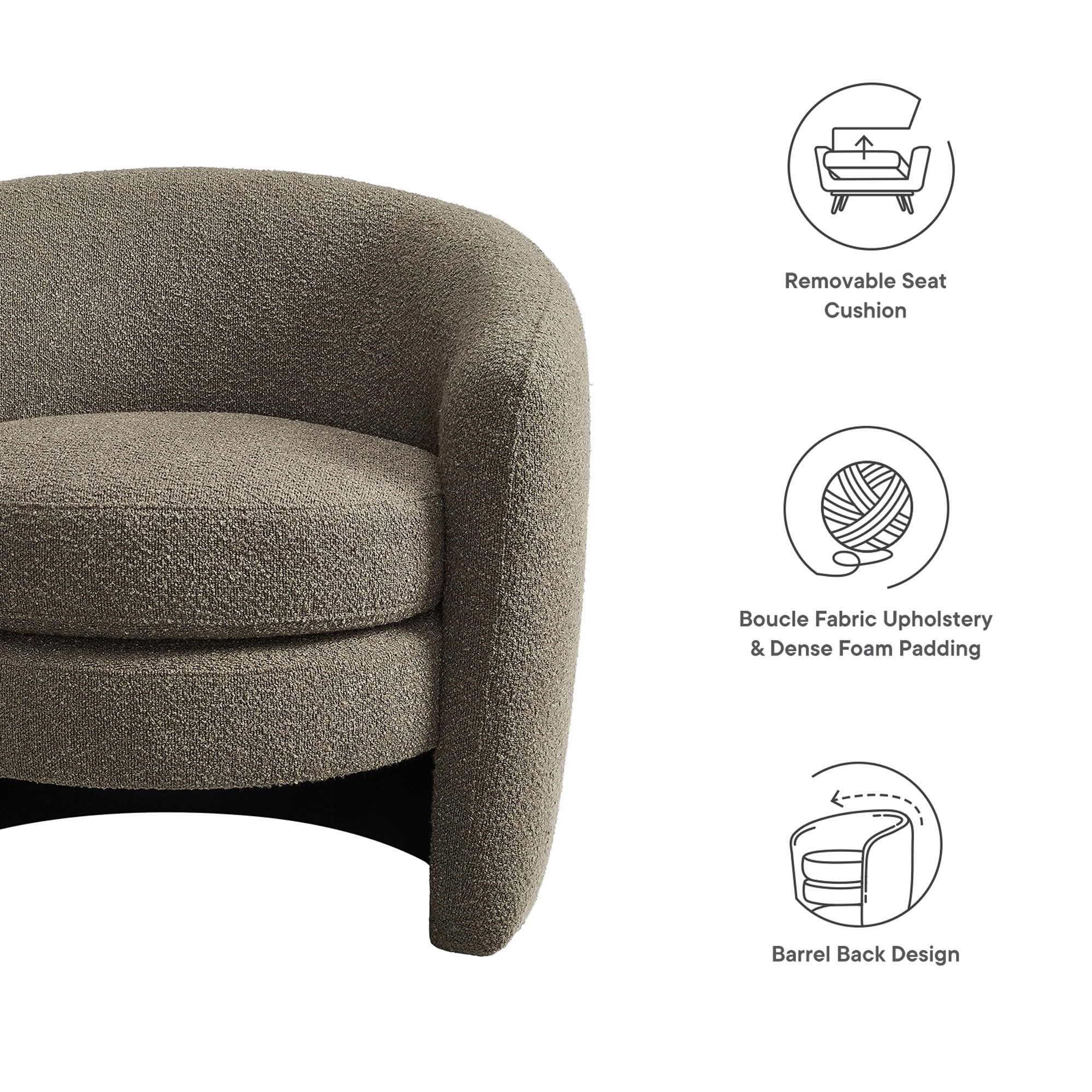31 Inch Curved Back Boucle Fabric Barrel Armchair - Image 9