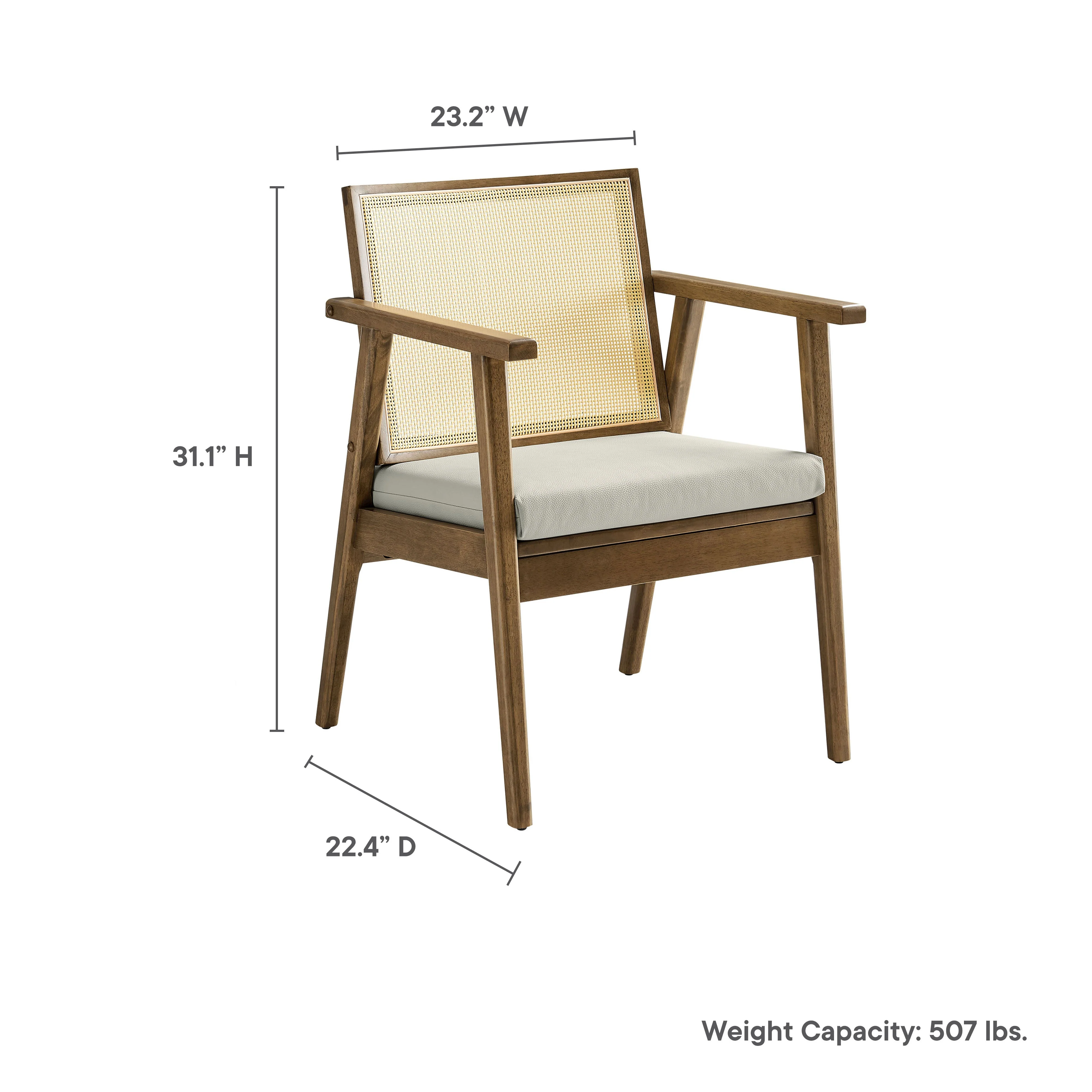 31 Inch Mid-Century Modern Vegan Leather and Cane Accent Armchair - Set of 2 - Image 10