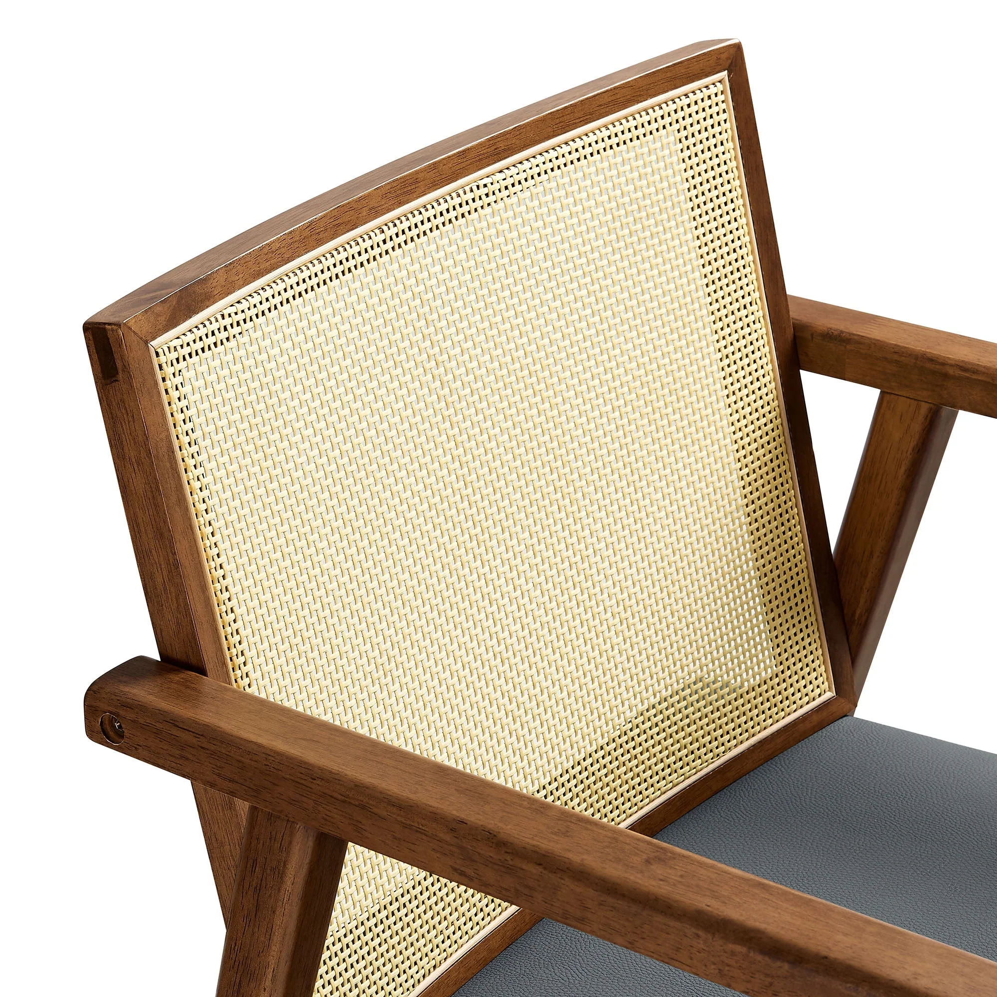 31 Inch Mid-Century Modern Vegan Leather and Cane Accent Armchair - Set of 2 - Image 6