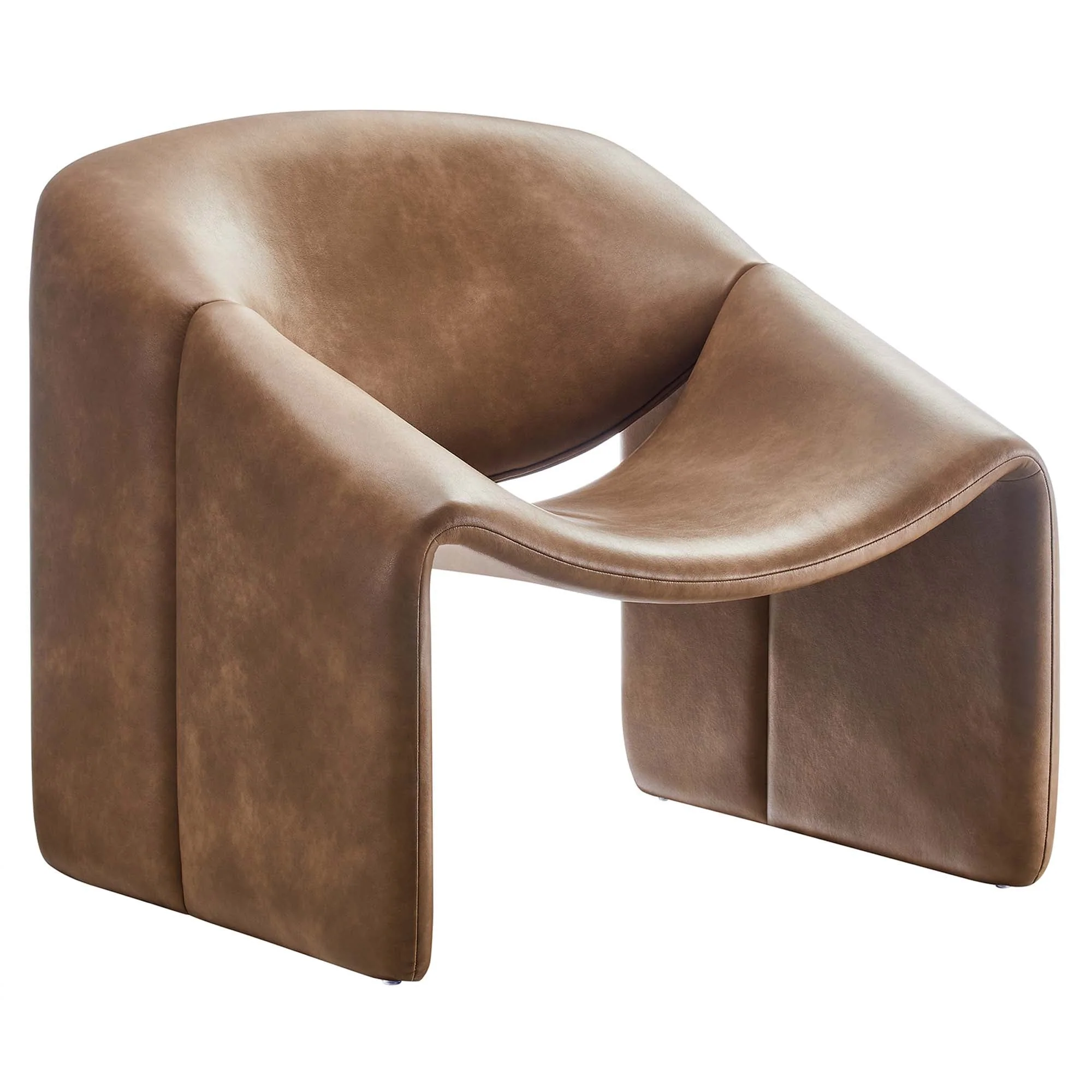 31 Inch Modern Curved Vegan Leather Accent Chair in Brown