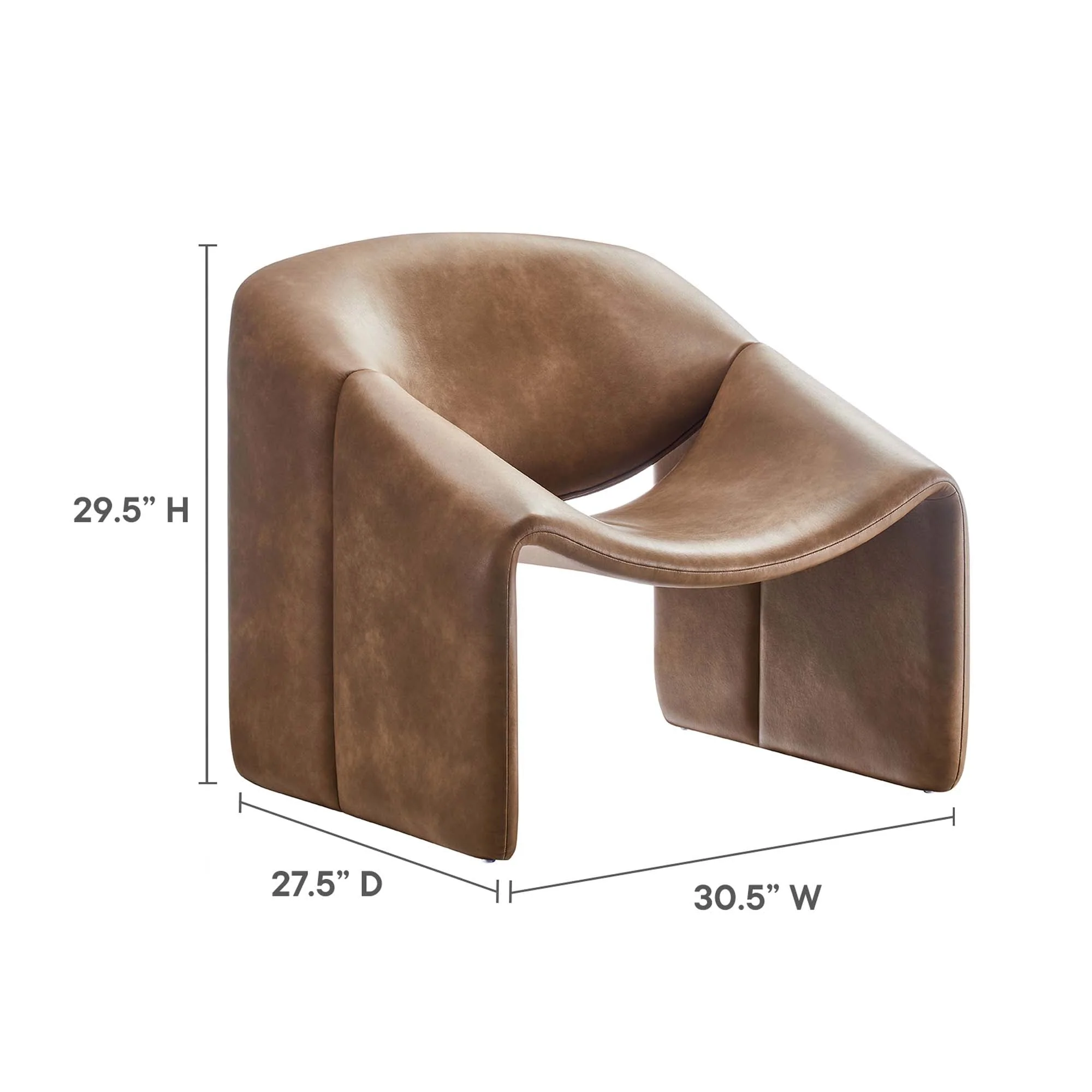 31 Inch Modern Curved Vegan Leather Accent Chair in Brown - Image 3