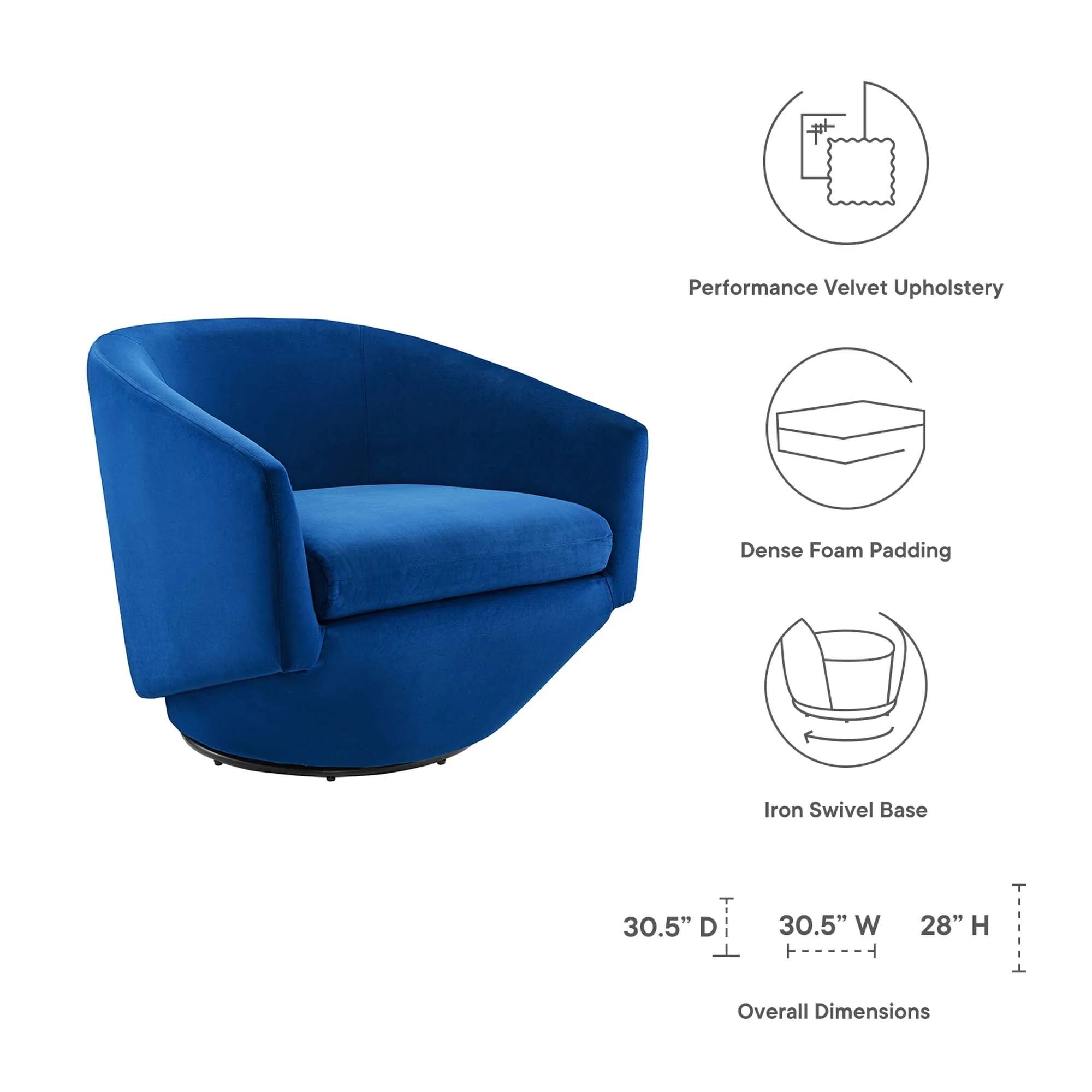 31 Inch Performance Velvet 360-Degree Swivel Accent Chair - Image 9
