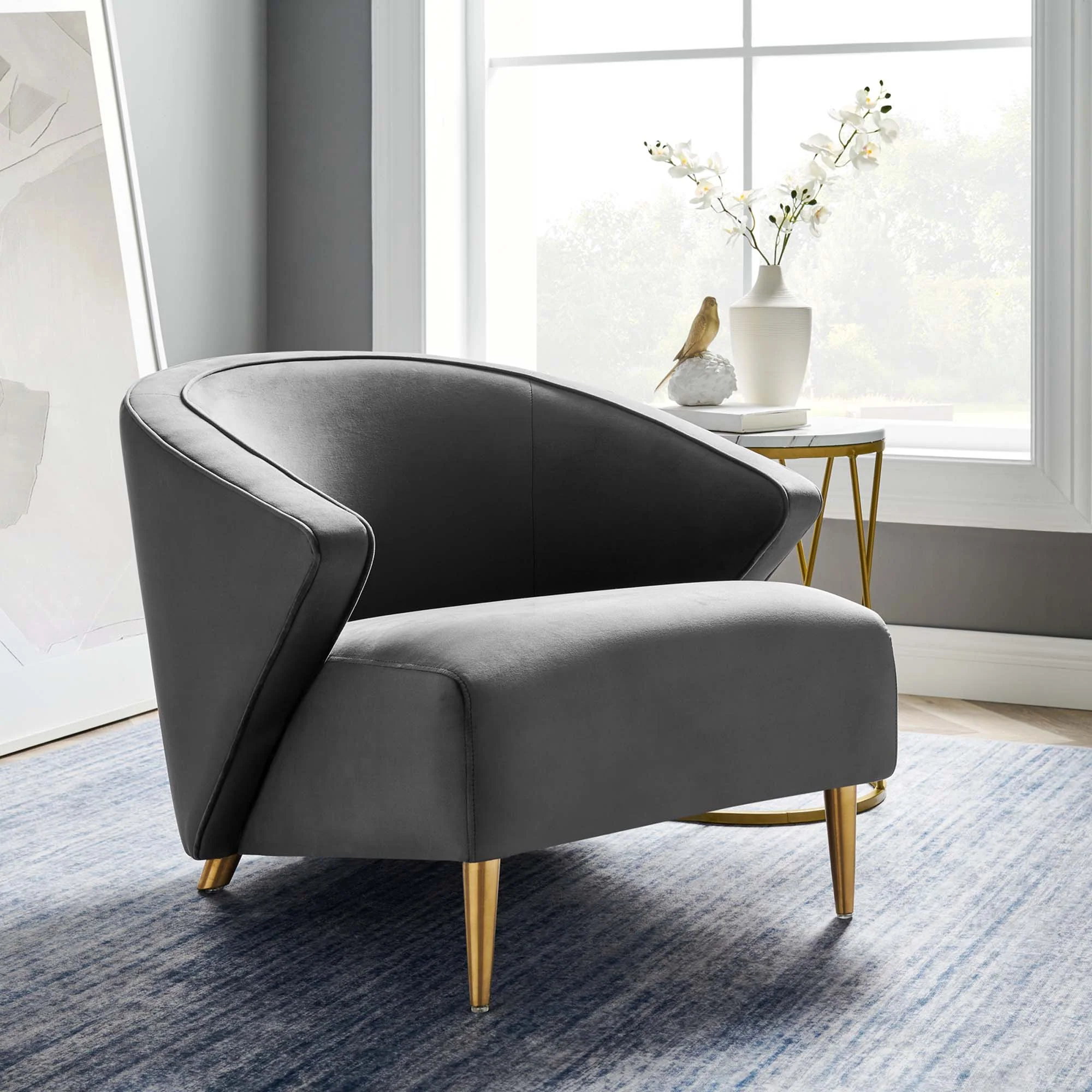 31 Inch Performance Velvet Armchair with Brushed Gold Legs - Image 6