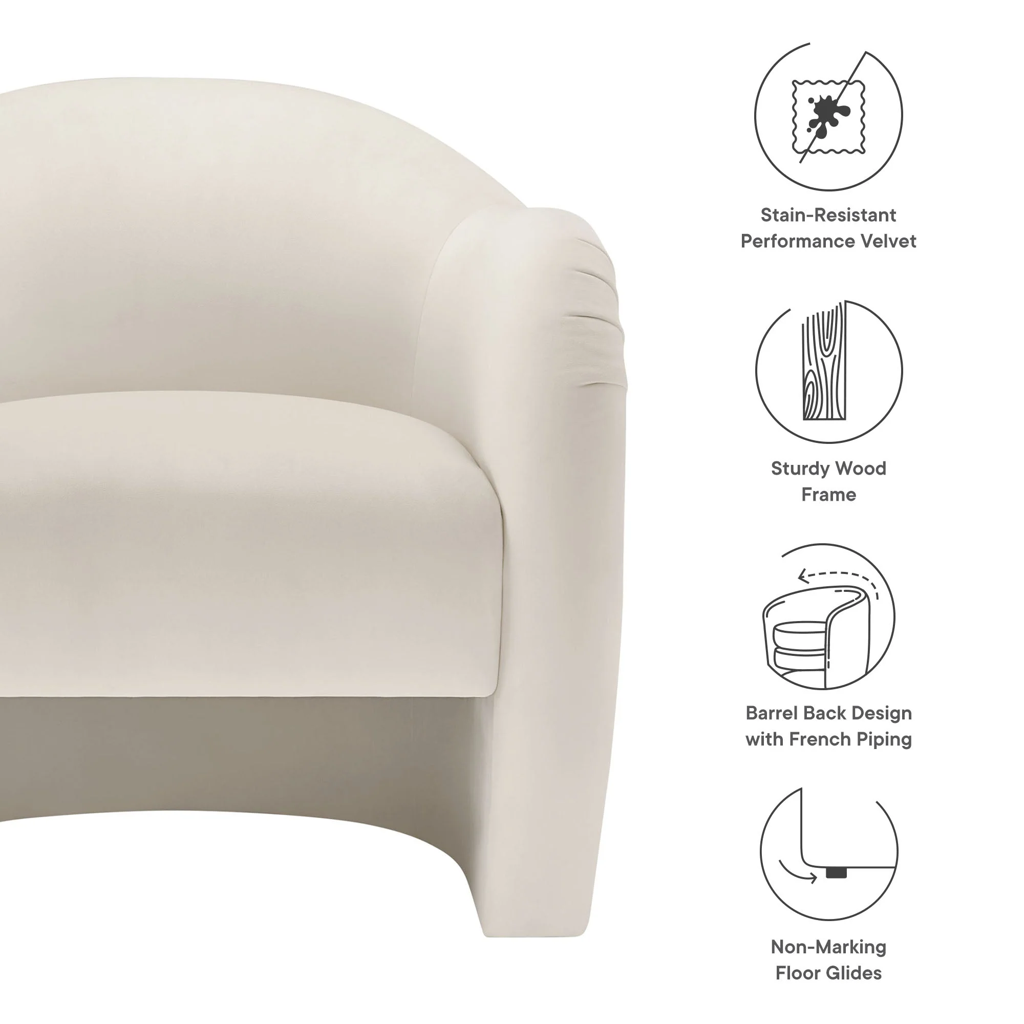 31 Inch Performance Velvet Pleated Barrel Accent Chair - Image 9