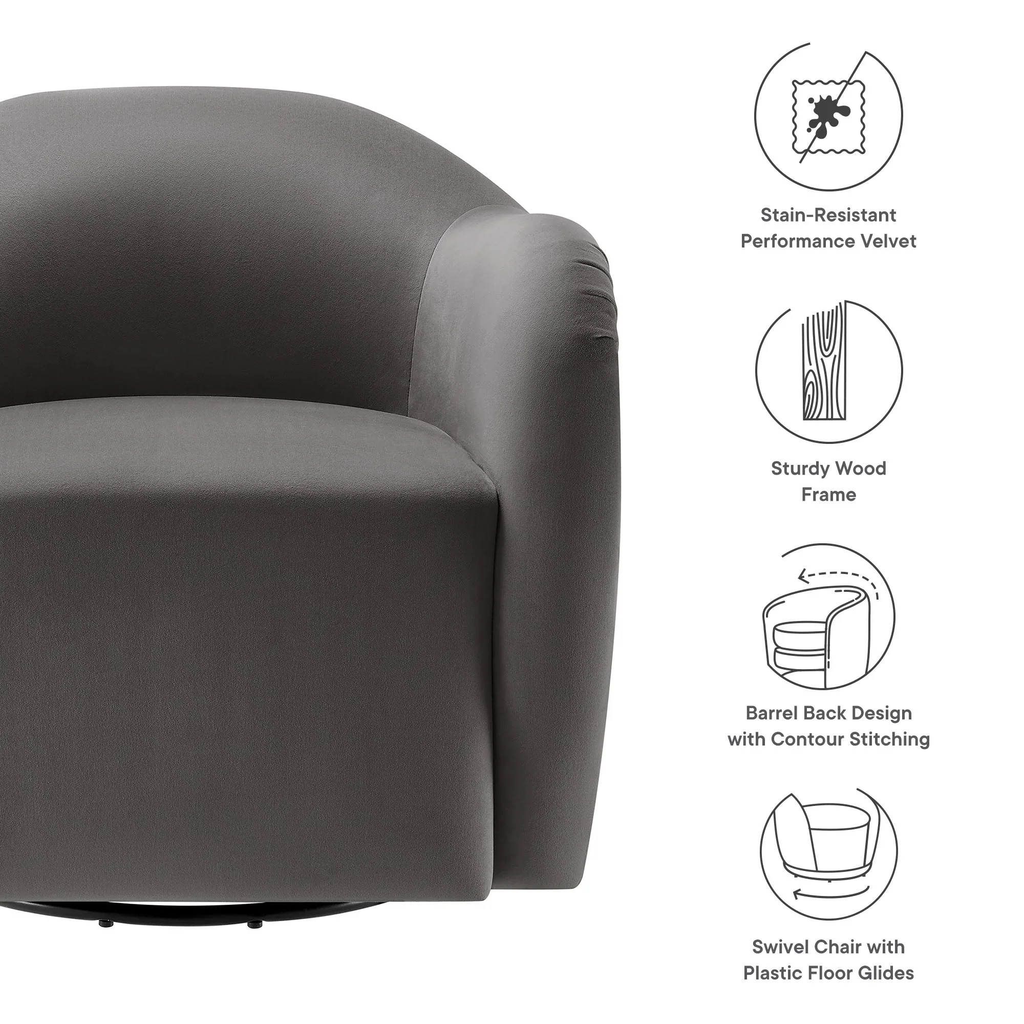 31 Inch Performance Velvet Swivel Armchair - Image 16