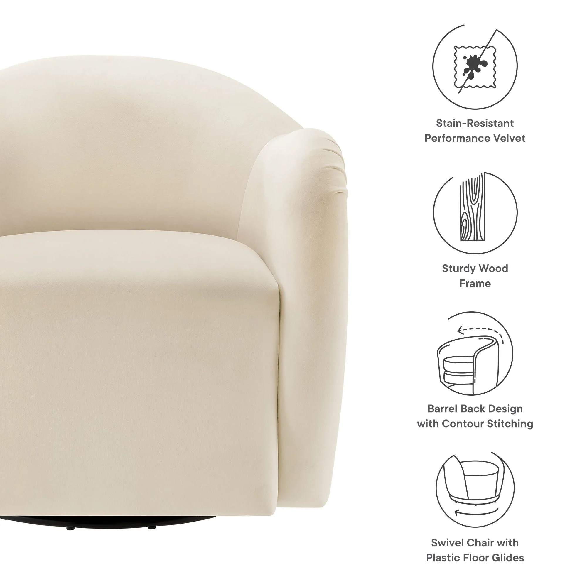 31 Inch Performance Velvet Swivel Armchair - Image 9