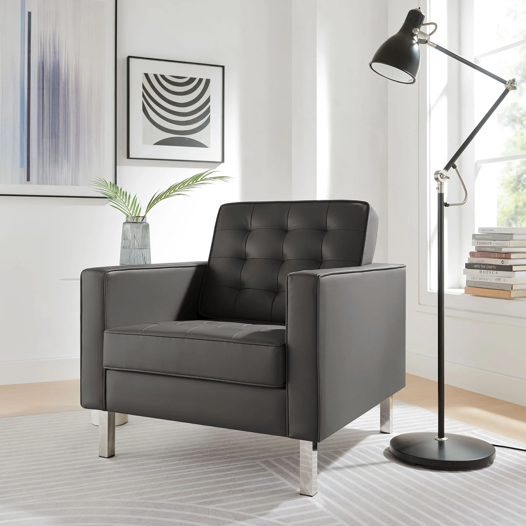 31 Inch Tufted Vegan Leather Sled Base Armchair - Image 21