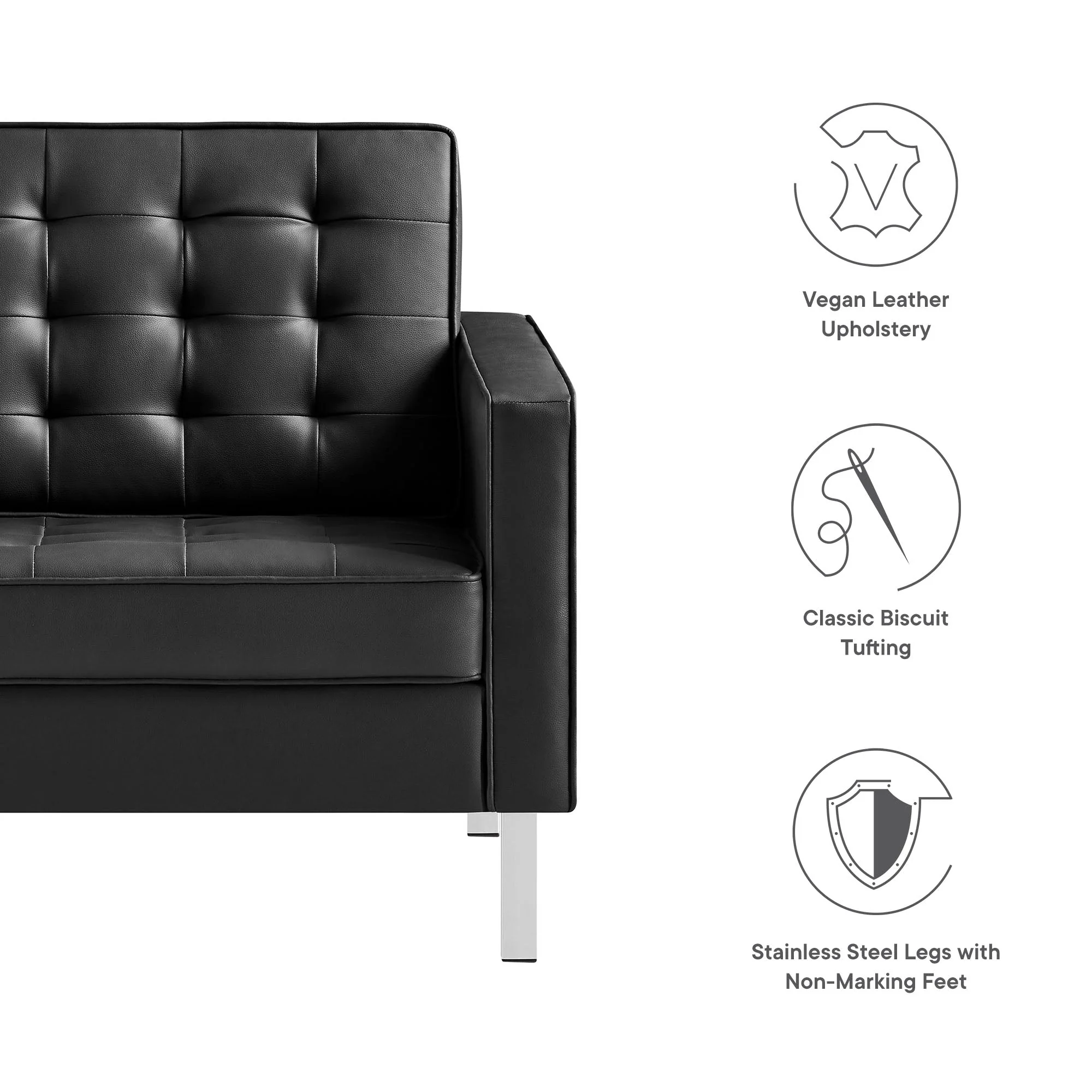 31 Inch Tufted Vegan Leather Sled Base Armchair - Image 9
