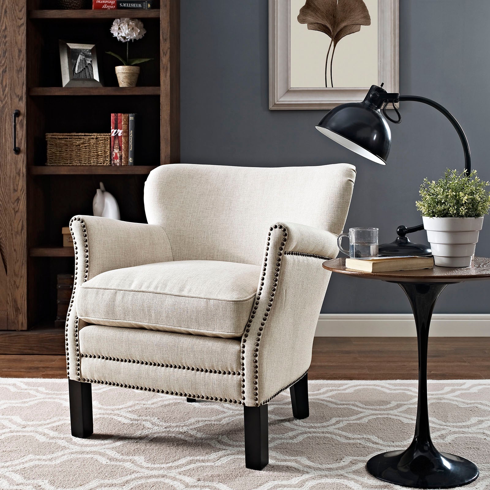 31 Inch Upholstered Fabric Armchair with Nailhead Trim - Image 8