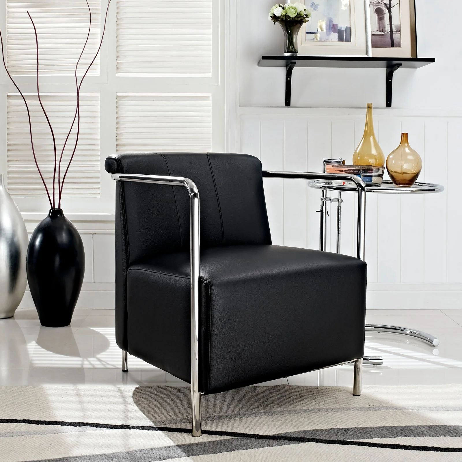 31 Inch Upholstered Vinyl Lounge Chair with Stainless Steel Tube Arms - Image 4