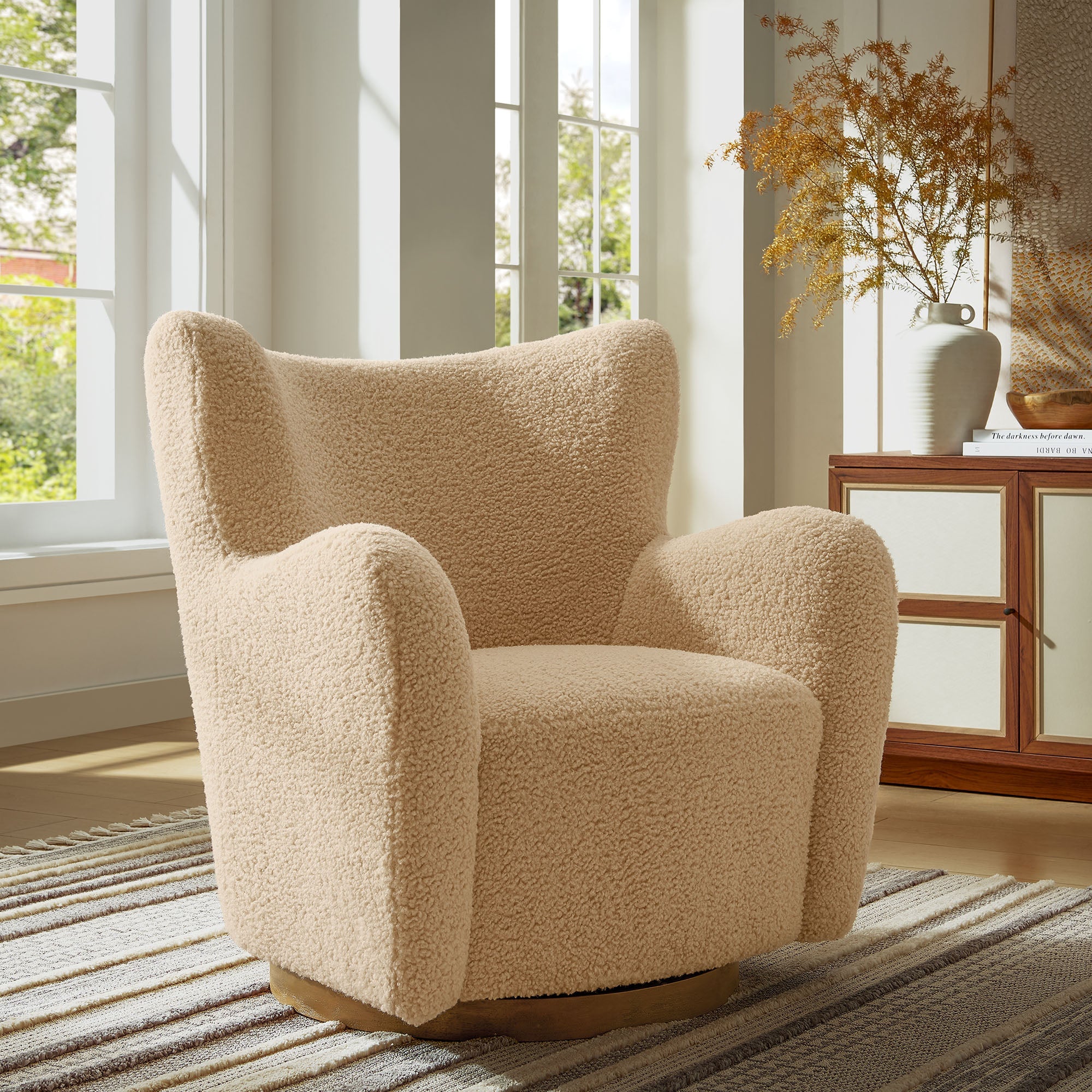 31 Inch Wingback Sherpa Swivel Accent Chair - Image 21