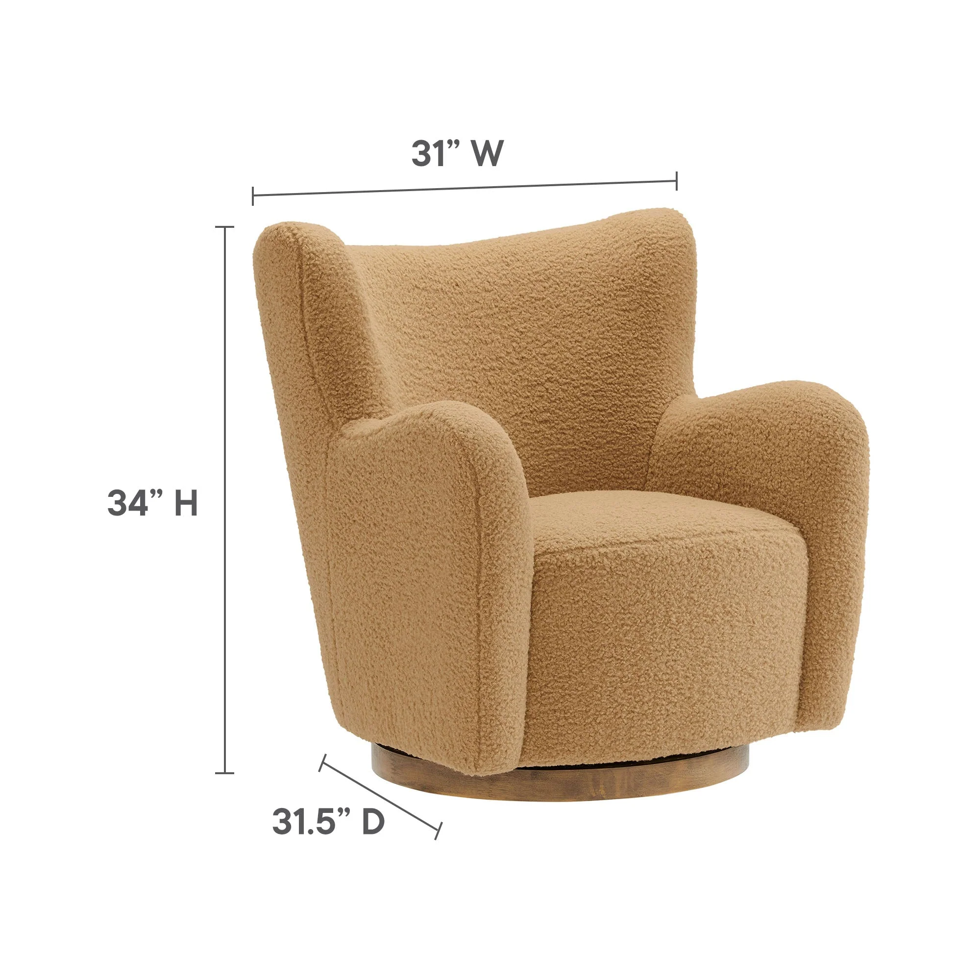 31 Inch Wingback Sherpa Swivel Accent Chair - Image 3