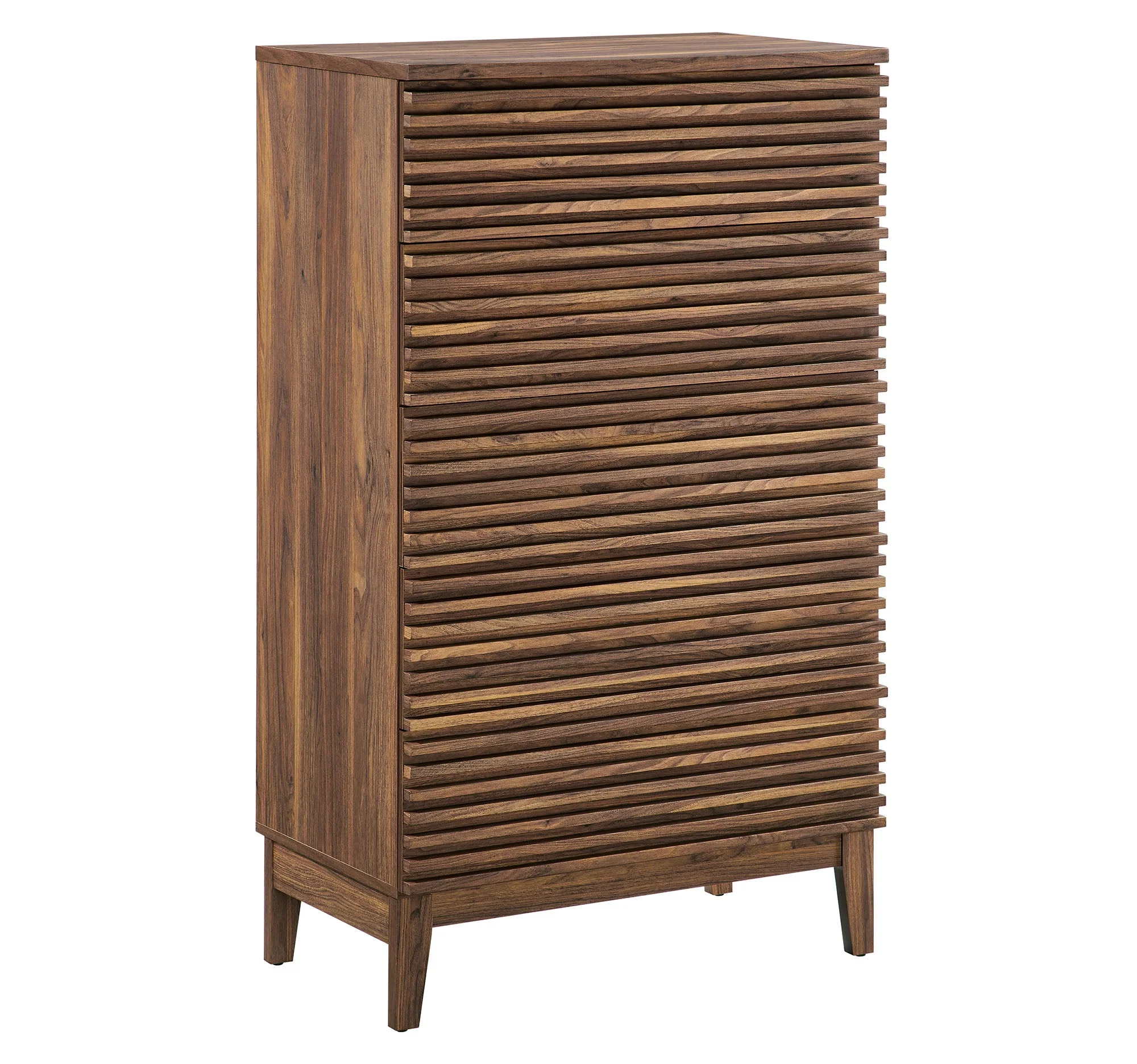 31" Walnut Slatted 5-Drawer Mid-Century Chest